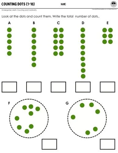 1st Grade Math Using Dotes Counting Dots - Count & Match Numbers 1-10 — SPONGYKIDS