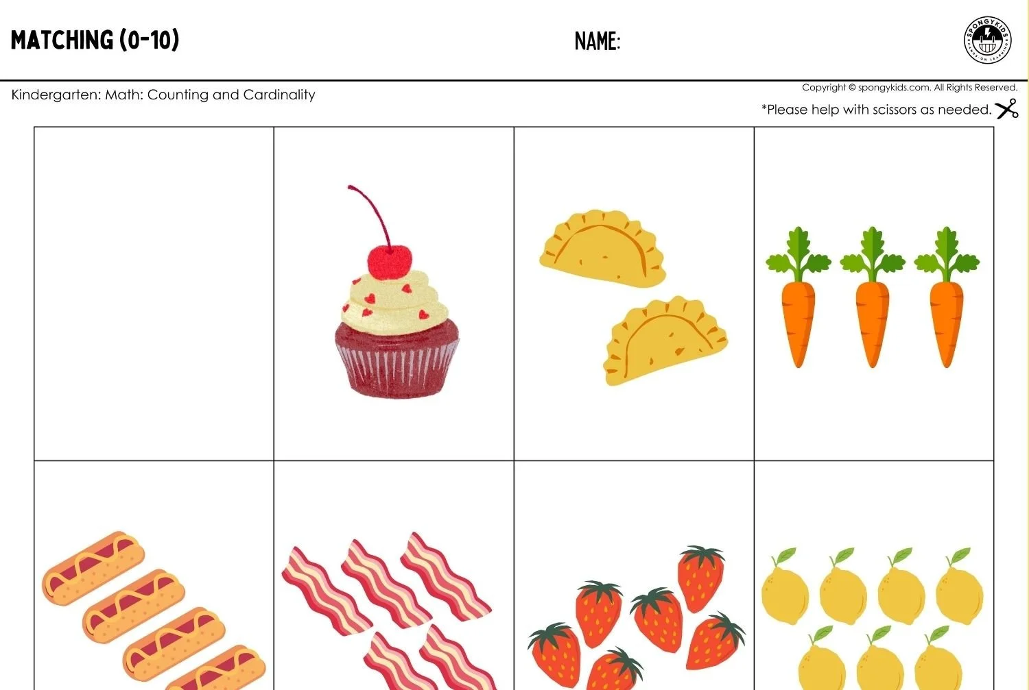Matching (0-10) Connect Numbers, Dots & Images — SPONGYKIDS