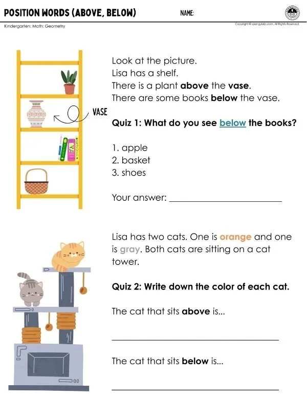 Above and Below: Fun Positional Word for Kids — SPONGYKIDS
