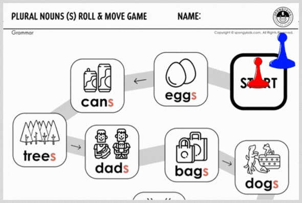 Plural Nouns Roll &amp; Move Game