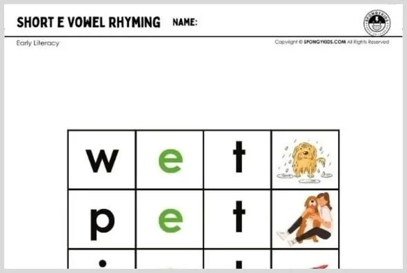 Short e Vowel Rhyming