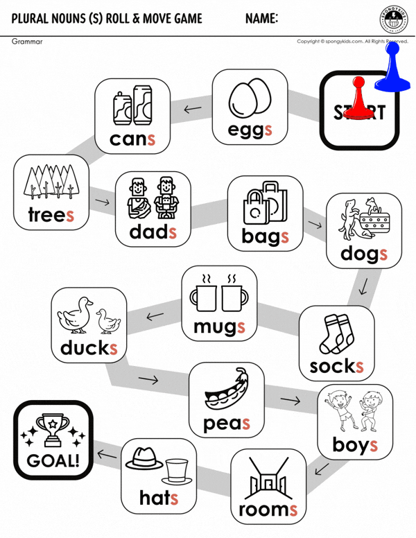 Plural Nouns Roll &amp; Move Game