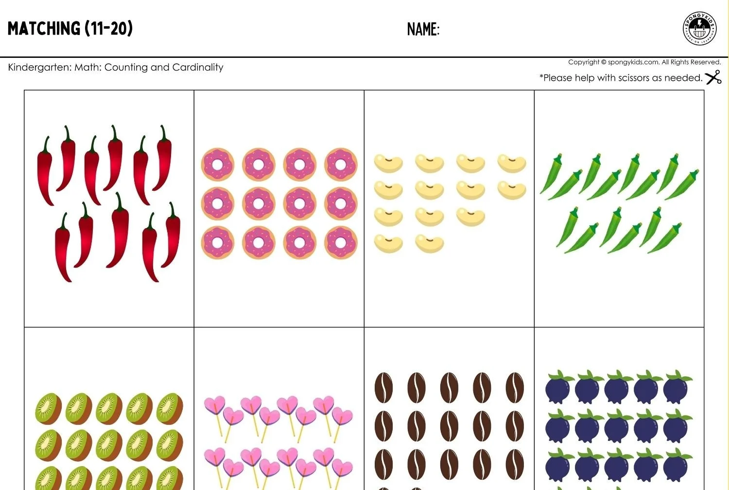 Matching 11th Math Matching 11-20 | Connect Numbers, Dots & Images — SPONGYKIDS