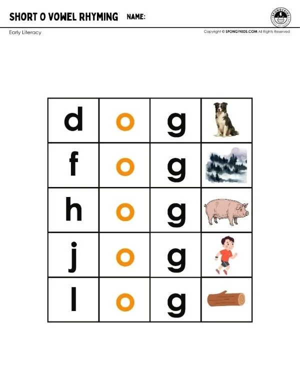 Short o Vowel Rhyming