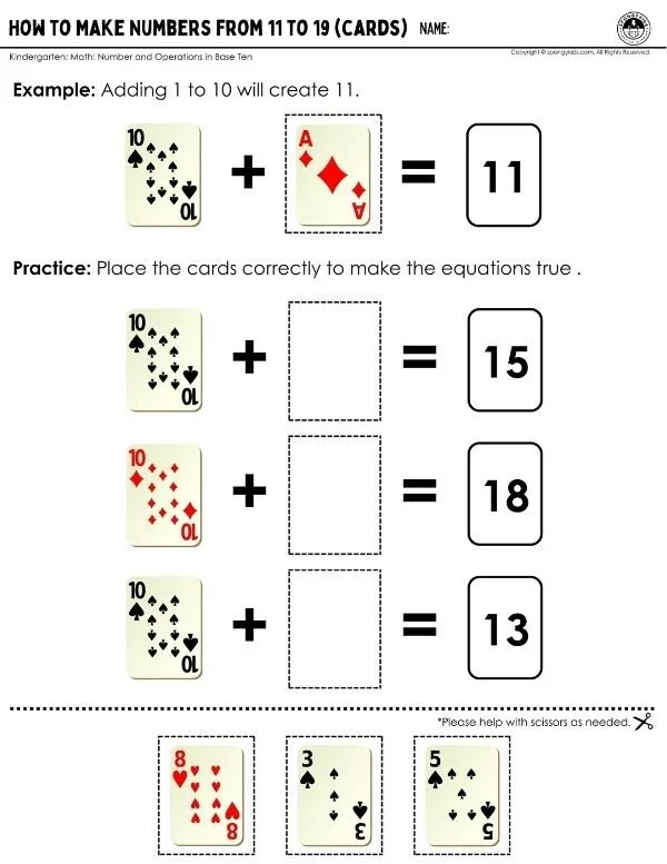 Number 19 Card Build Numbers 11β19 Using Playing Cards β SPONGYKIDS