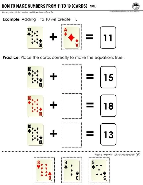 Build Numbers 11–19 Using Playing Cards — SPONGYKIDS