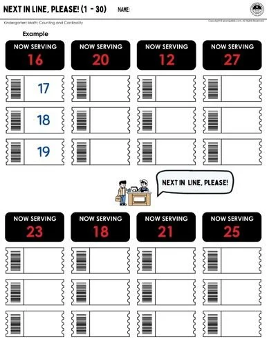 Next In Line Please Next in Line, Please! 1-30 -Fun Math Activities — SPONGYKIDS