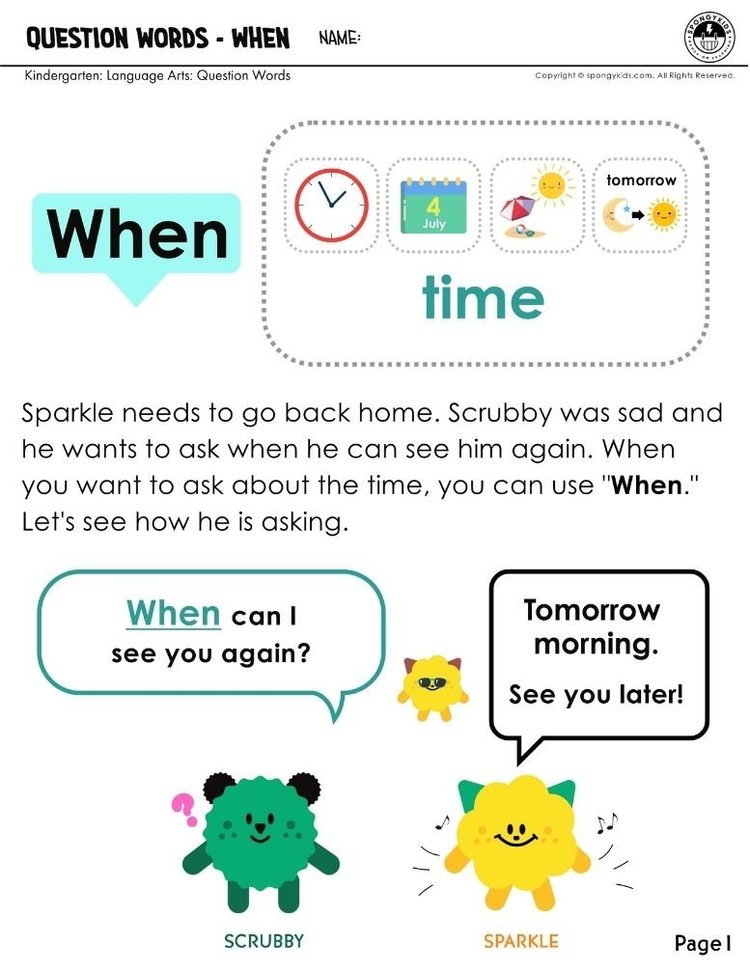 Question Words - When | A Story-Based Learning — SPONGYKIDS