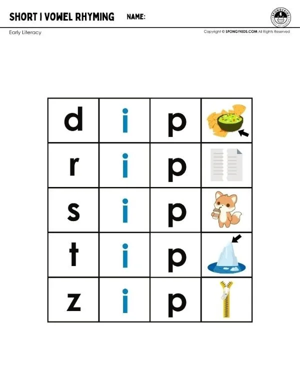 Short i Vowel Rhyming