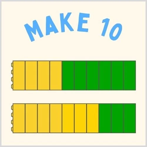 Colorful thumbnail showing activities and worksheets that help kids learn combinations to make 10