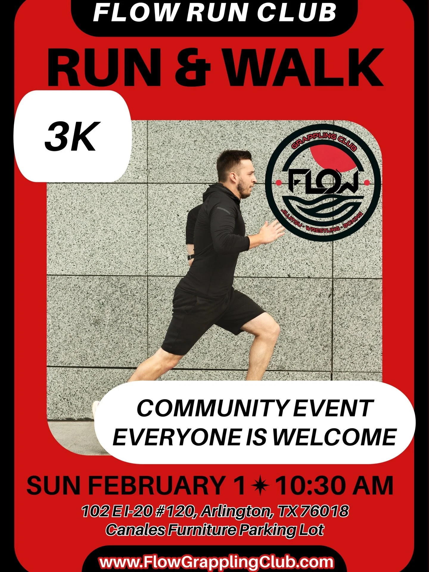 Join us for a community run &amp; walk &mdash; no pressure, no pace requirements, just movement and good energy.

👟 All levels welcome
🤝 Community focused family event
❤️ Come solo or bring a friend

🗓 Sunday, February 1
⏰ 10:30 AM
📍 102 E I-20 #