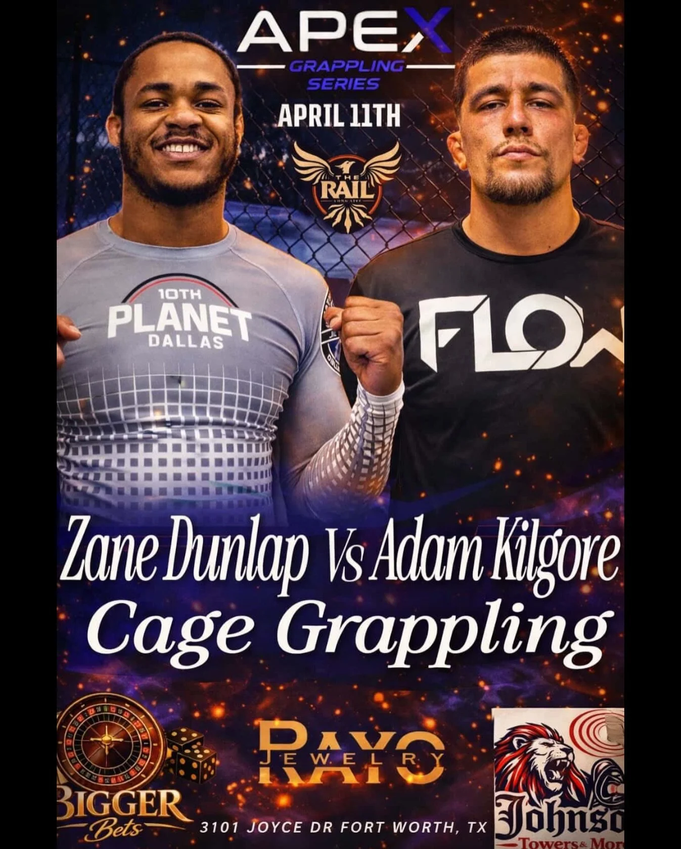 We are back April 11th! Adam is stepping back in the Apex Grappling cage and looking for a finish! You won&rsquo;t want to miss this one! 
Keep an eye out for more match ups and ticket info! 👀 

📍 3101 JOYCE DR FORT WORTH, TX
🗓️ April 11th, 2026