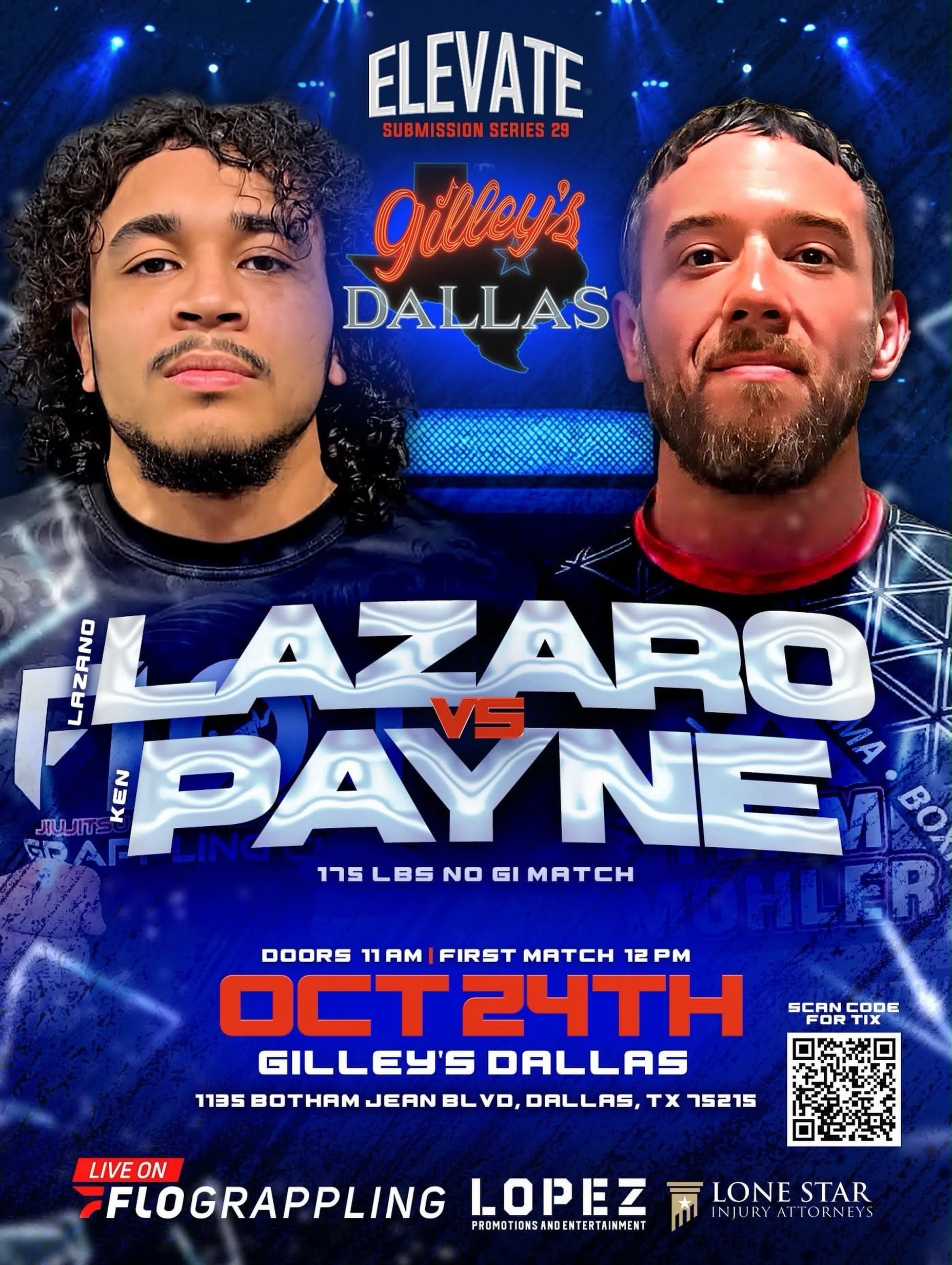 🚨Debut Alert🚨

Catch Lazaro in the @_elevate_submission_series__ cage! October 24th we will be back @gilleysdallas with some exciting matches&hellip;.. stay tuned for more match ups!