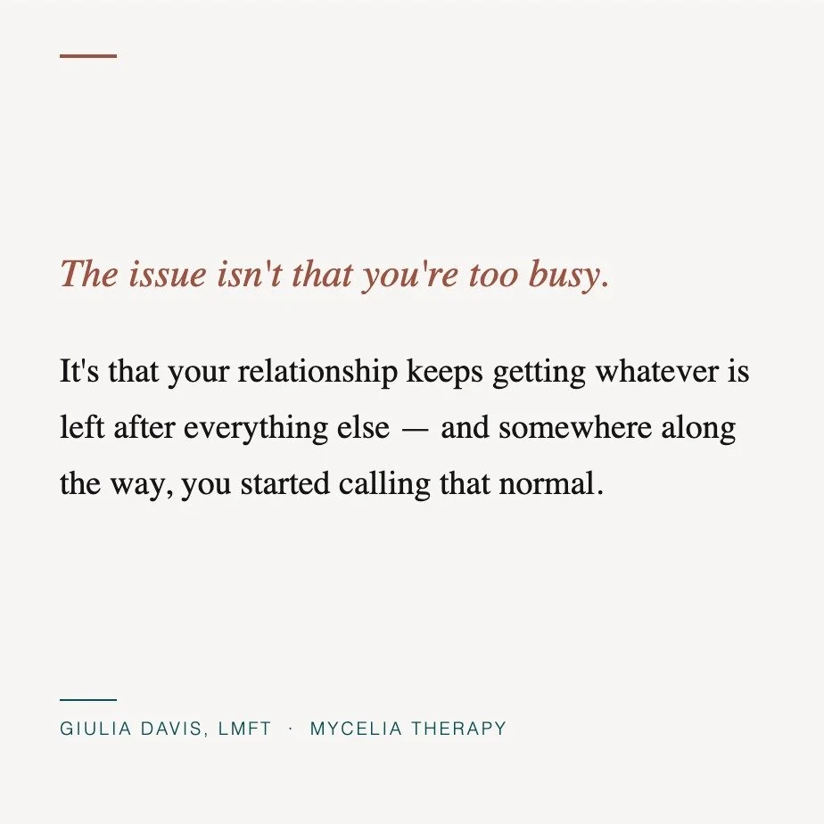 Your relationship isn't falling apart.

It's just running on whatever's left at the end of the day.

The career gets your best thinking. The kids get your best energy. Your partner gets whoever you are at 9pm &mdash; depleted, distracted, already thi