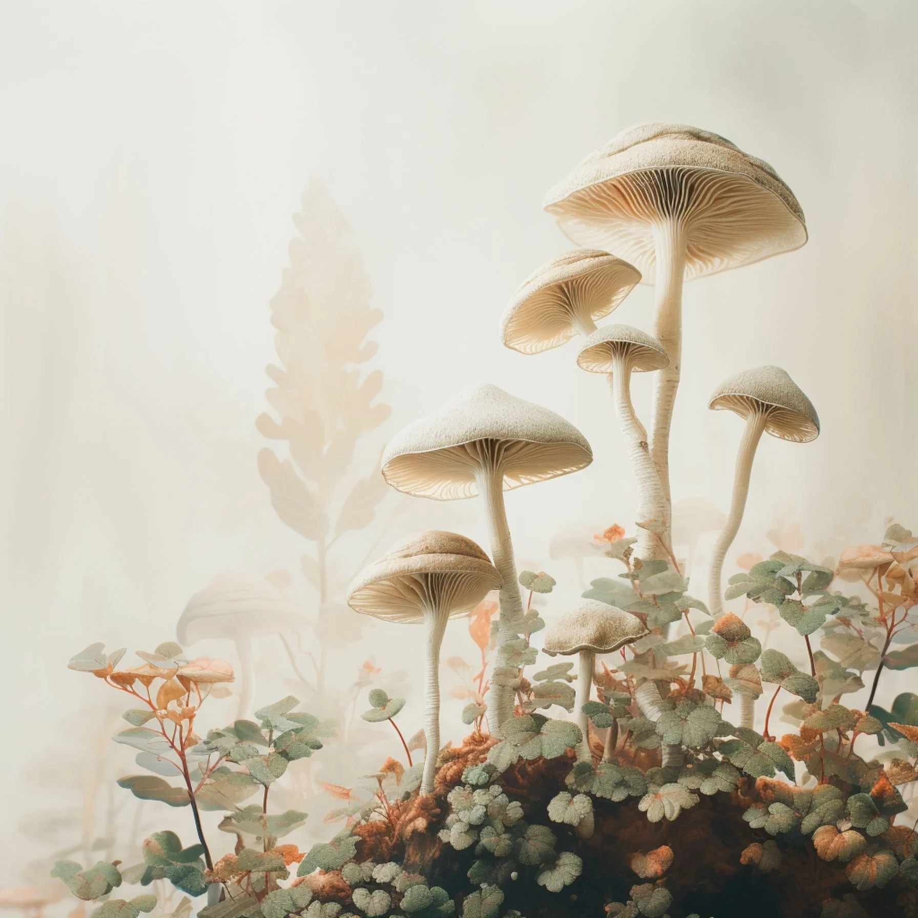 Psilocybin mushrooms in warm light