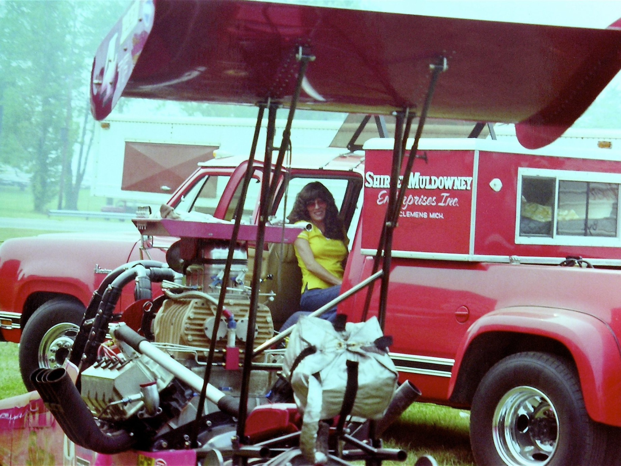 Image of Shirley with a pink truck from 1979