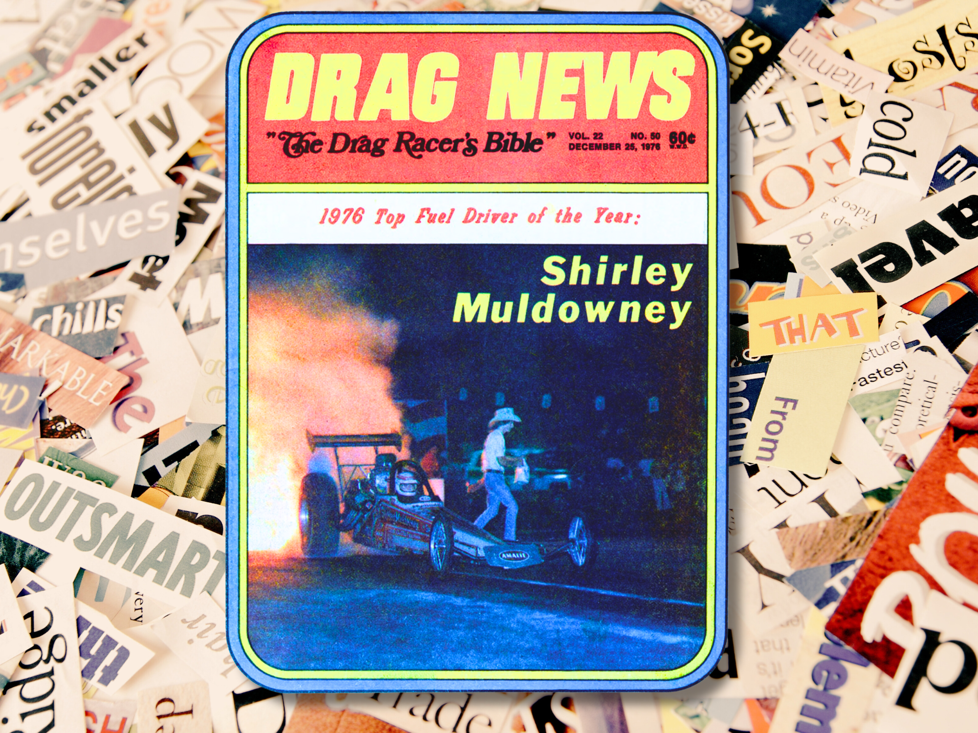 cover of "Drag News" 1976 top fuel driver of the year