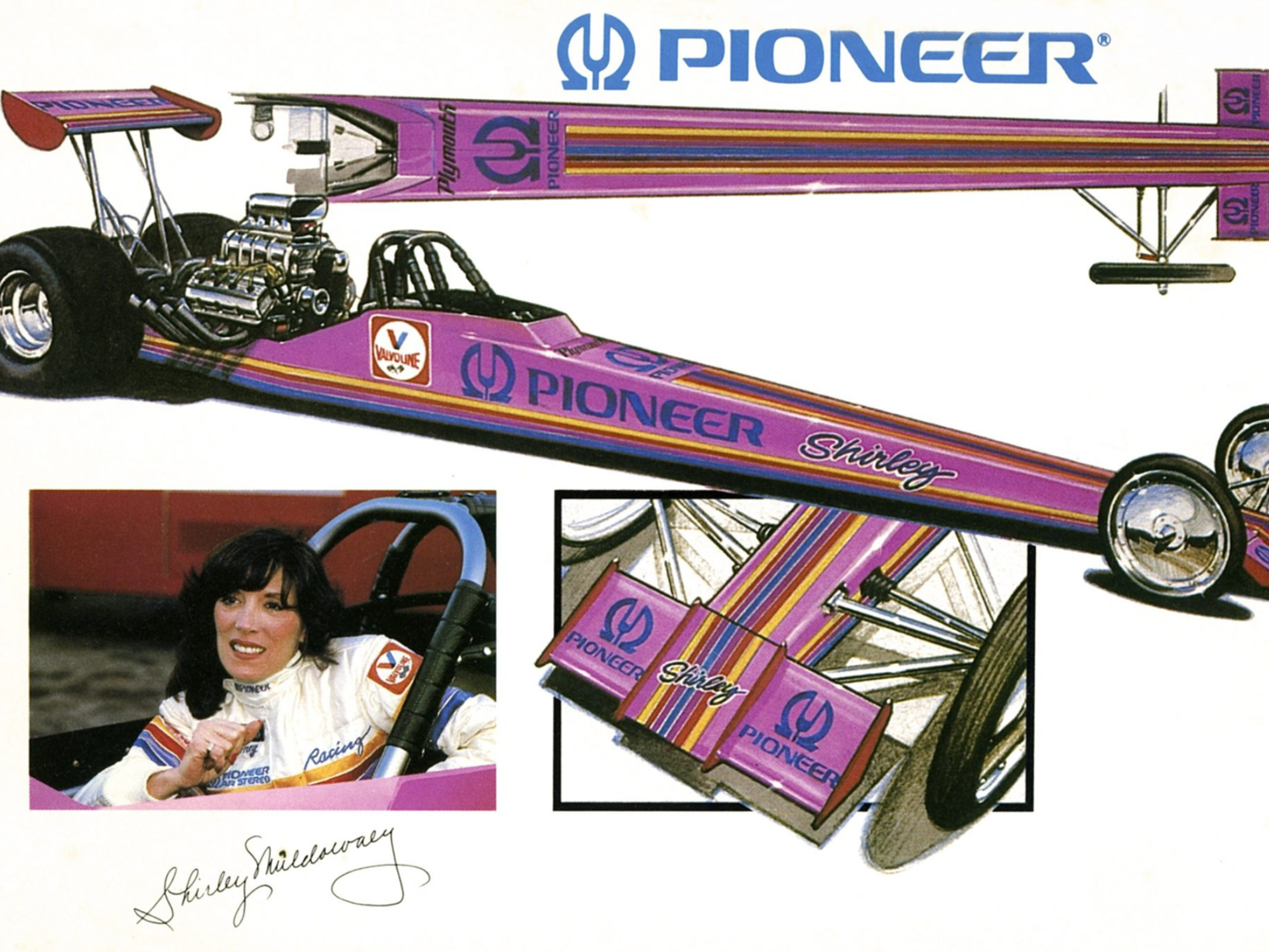 Pioneer sponsorship announcement of Shirley in the 1980s