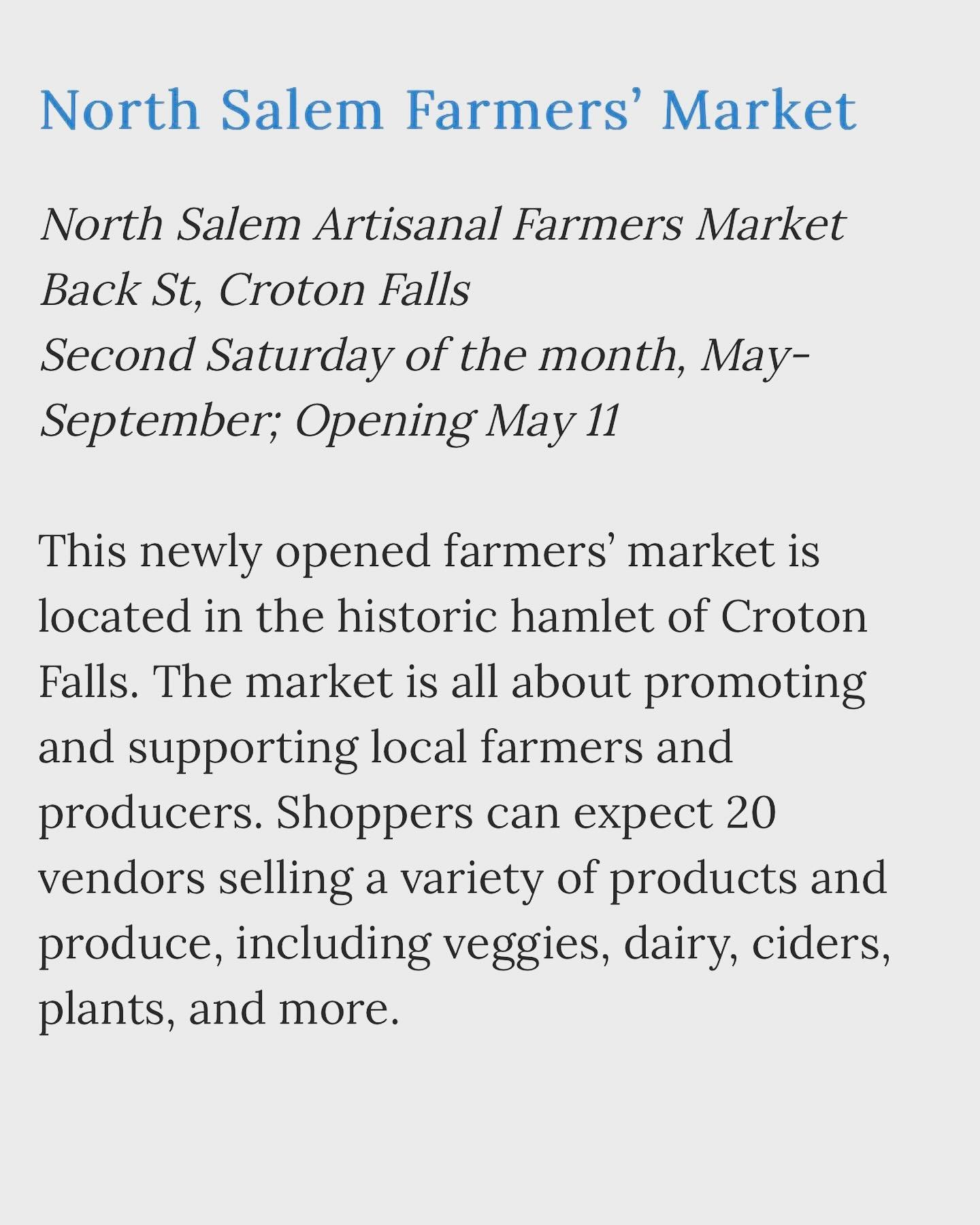 Thank you @westchestermagazine for including us in your farmers market roundup with such great company &mdash; we are so excited to kick off Saturday 5/11 and be together in community supporting our local farmers and makers on the second Saturdays of