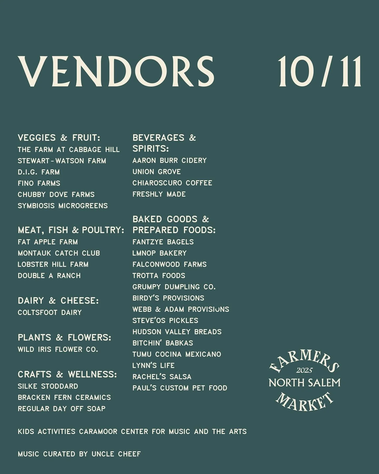 Last market of 2025&hellip;This Sat. October 11 ✨ North Salem Farmers Market Vendor Lineup! Join us 9 AM&ndash;2 PM on Back Street in Croton Falls for a beautiful fall day of fresh locally grown food, music, kids activities, and neighbors coming toge