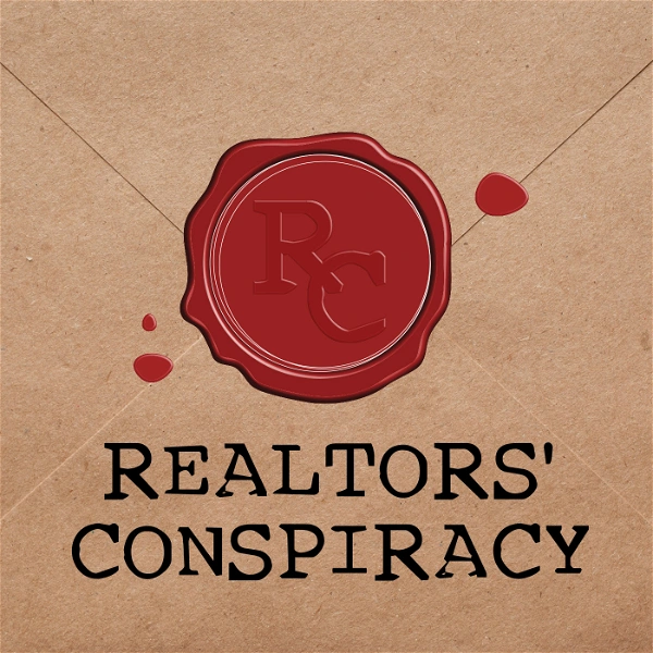 Logo with wax seal featuring the letters 'RC' and the text 'REALTORS' CONSPIRACY' on a brown background.