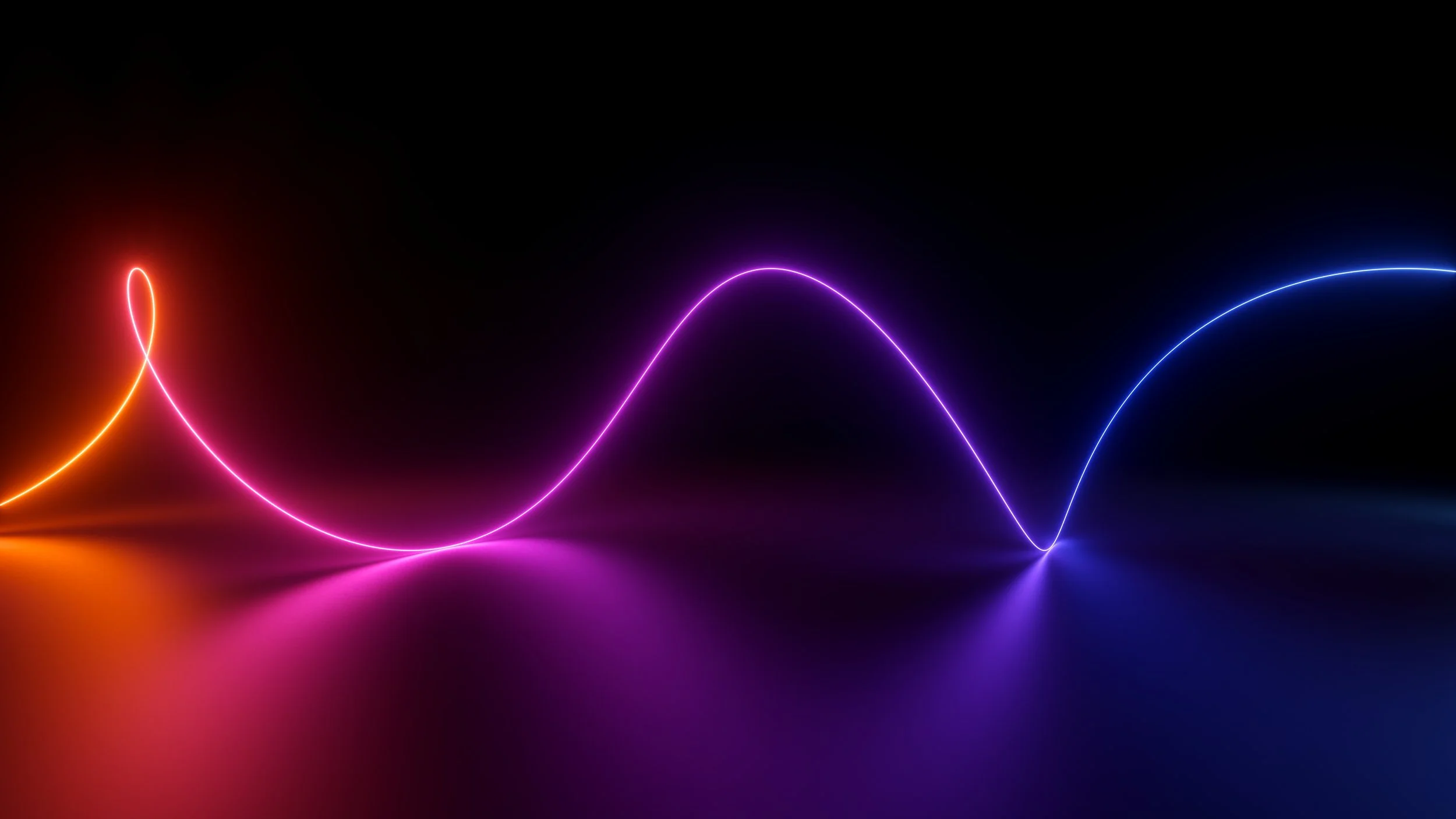 Colorful neon light wave on a dark background.
