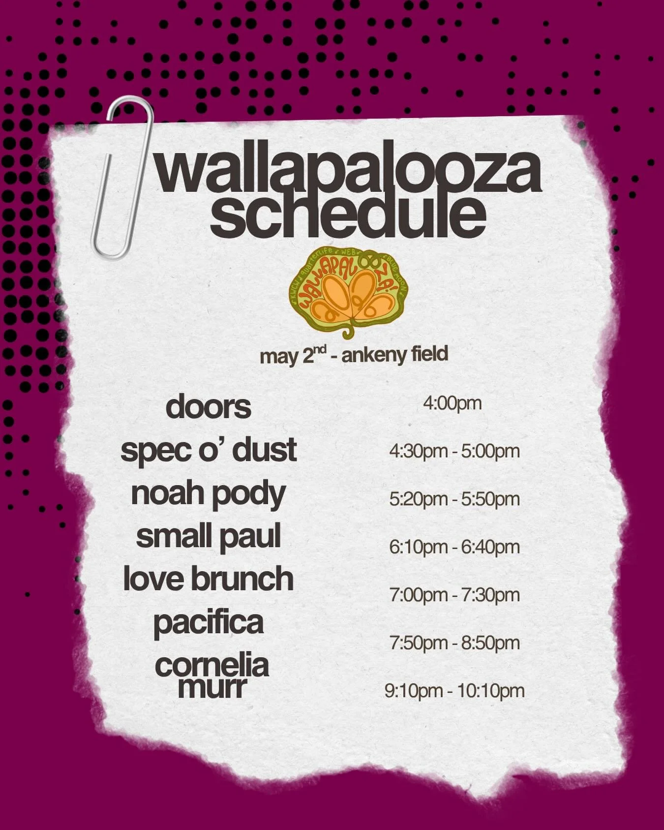 OOPS I dropped the Wallapalooza schedule&hellip;