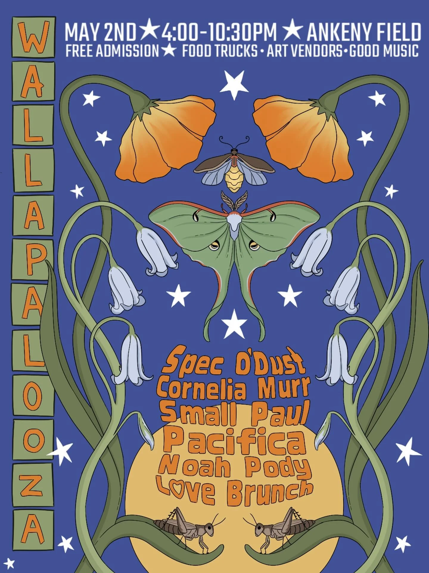 You&rsquo;re missing it. Wallapalooza is happening on ankeny field at whitman college right NOW 

Poster by Kate Clark