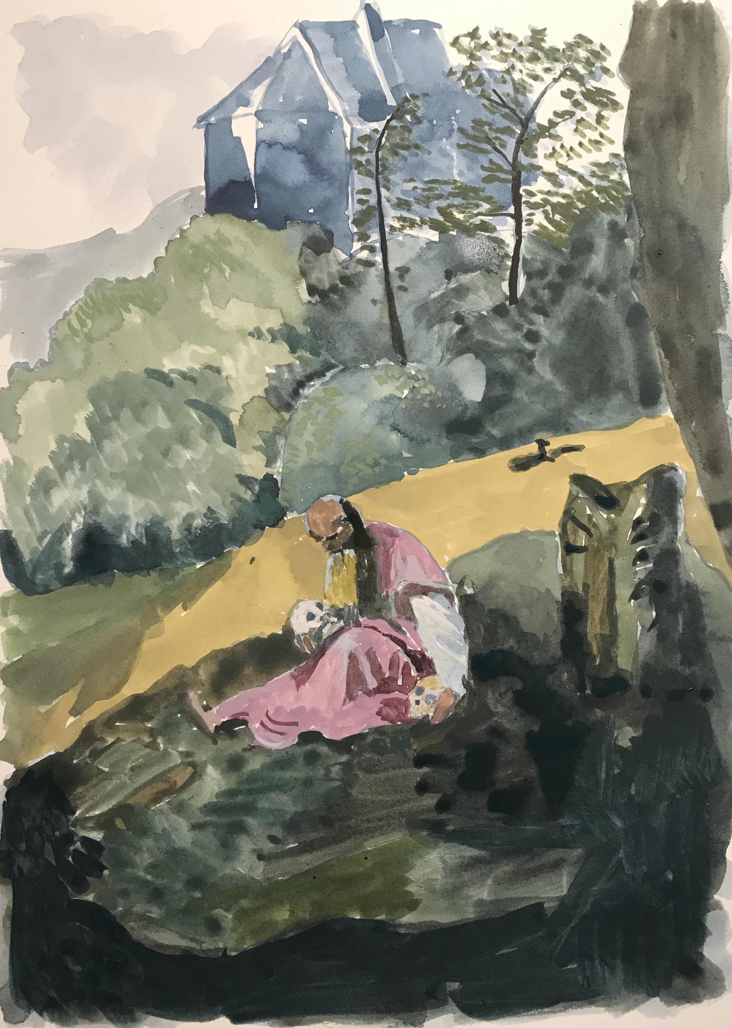 Sketch from Titian's Three ages of man. Watercolour. 2020.