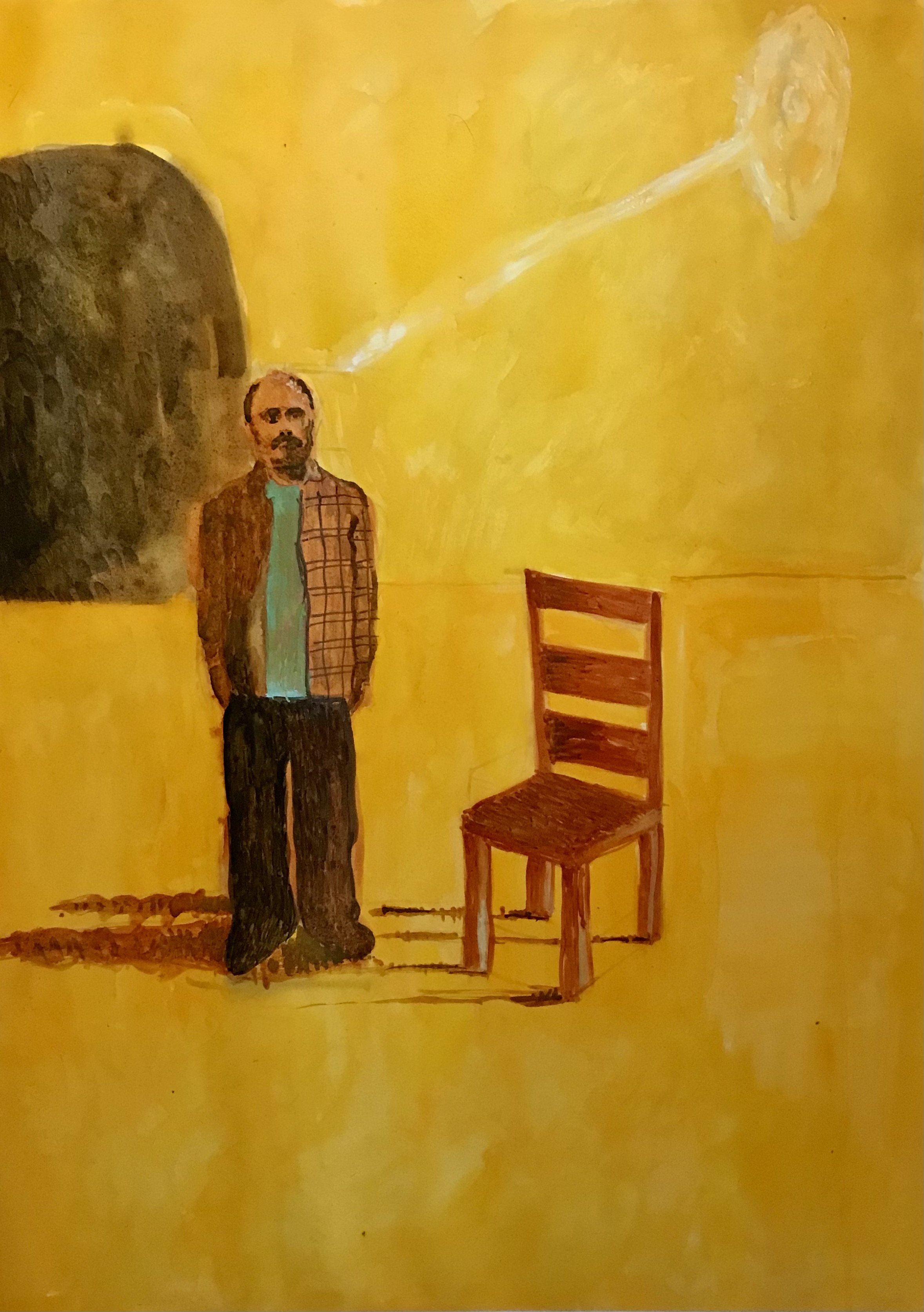 Figures in a yellow room. Watercolour. 56 x 76cm. 2021