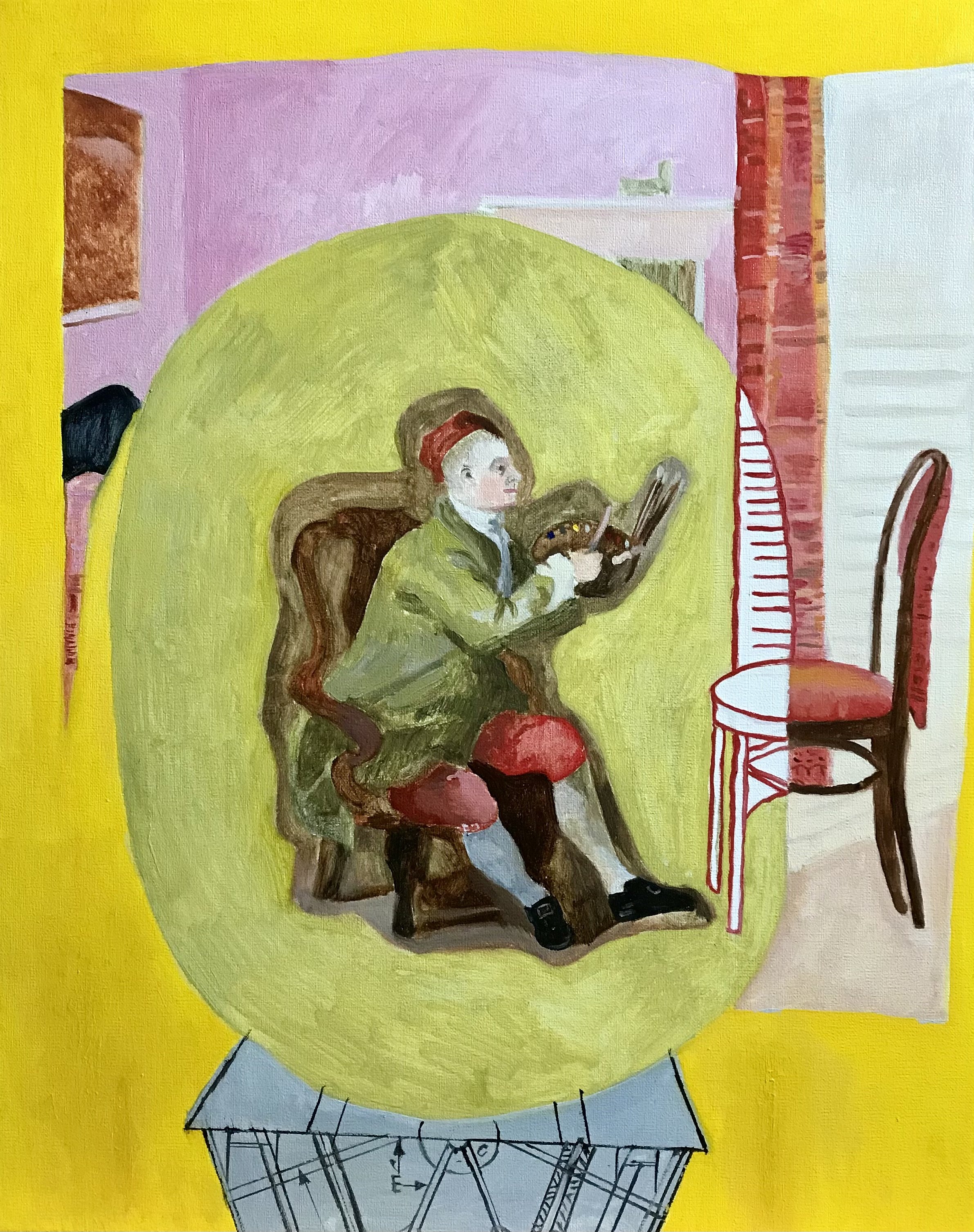 Hogarth paints the Ruach Hakodesh. Oil on linen. 40.6 x 50.8cm. 2021
