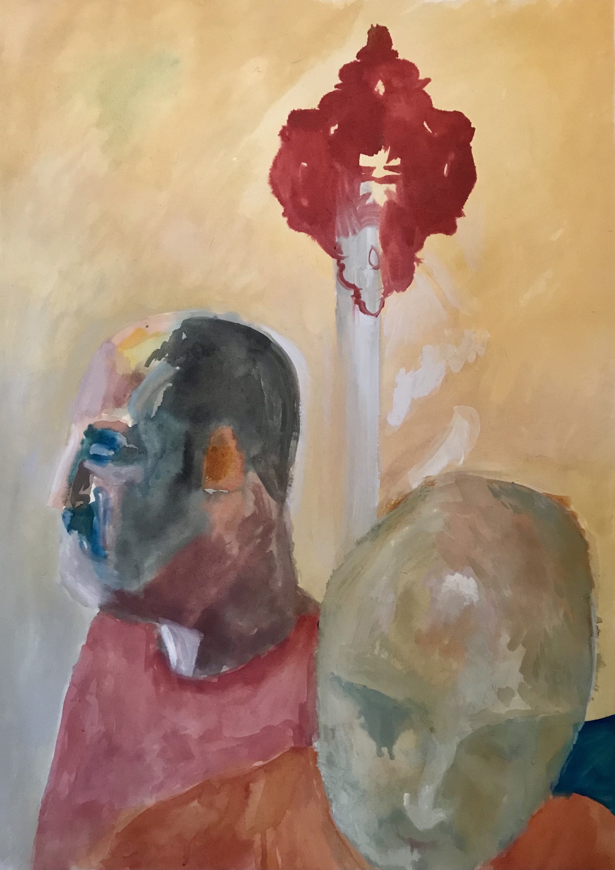 Figures under a christmas decoration. Watercolour. 56 x 76cm. 2021.