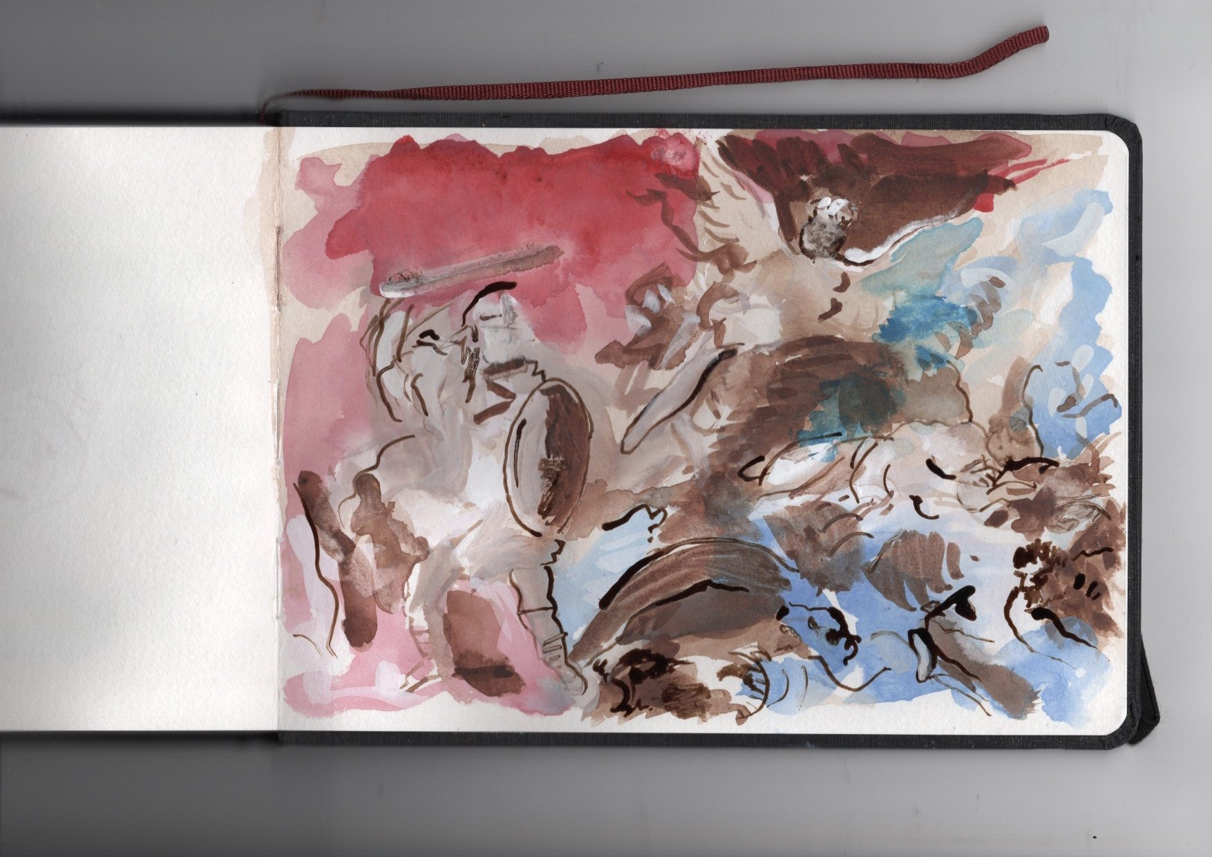 Sketch from Fragonard's Renaldo in the enchanted forest. Watercolour. 2020.