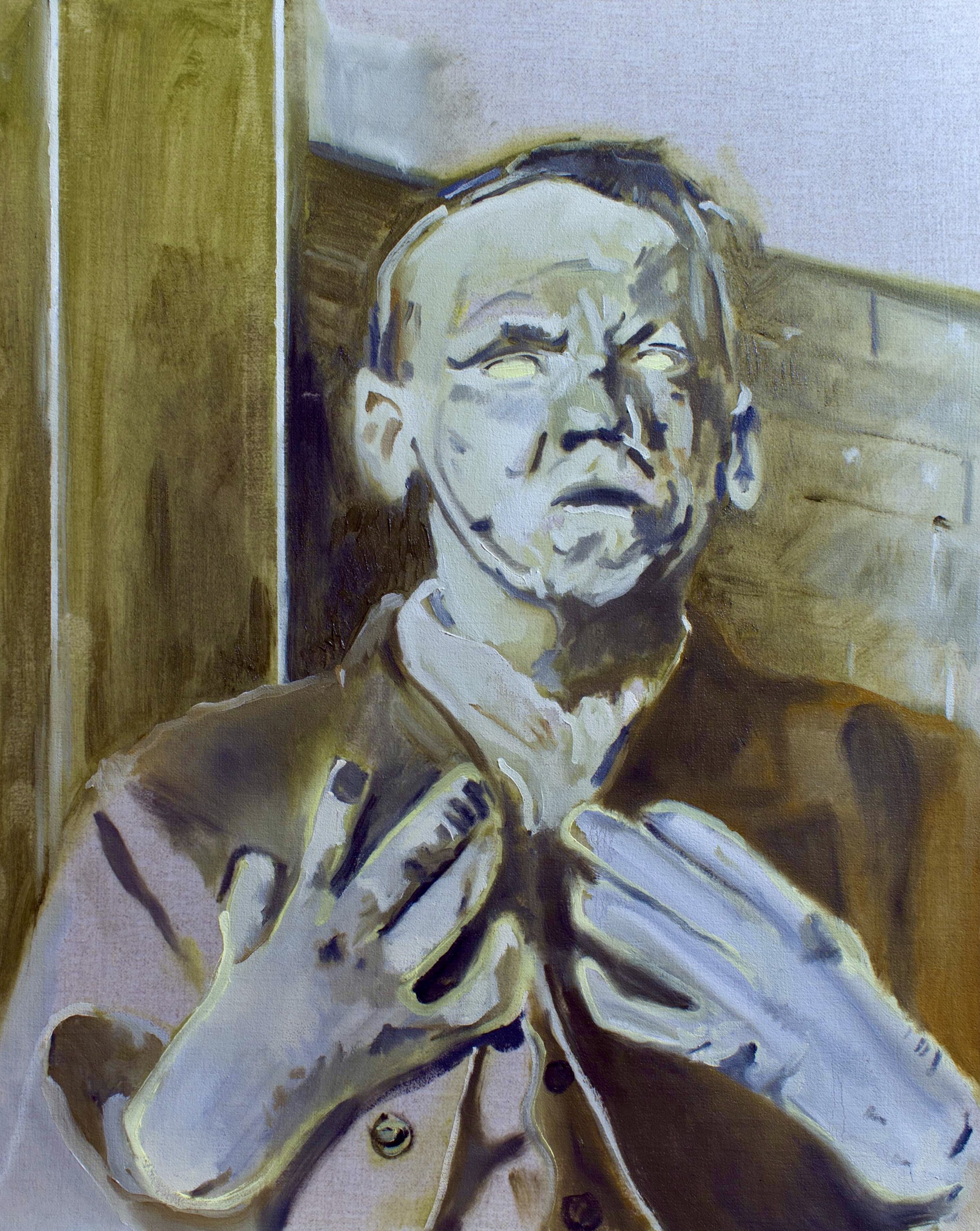 He searched but found no cure. Oil on linen board. 40 x 50cm. 2022