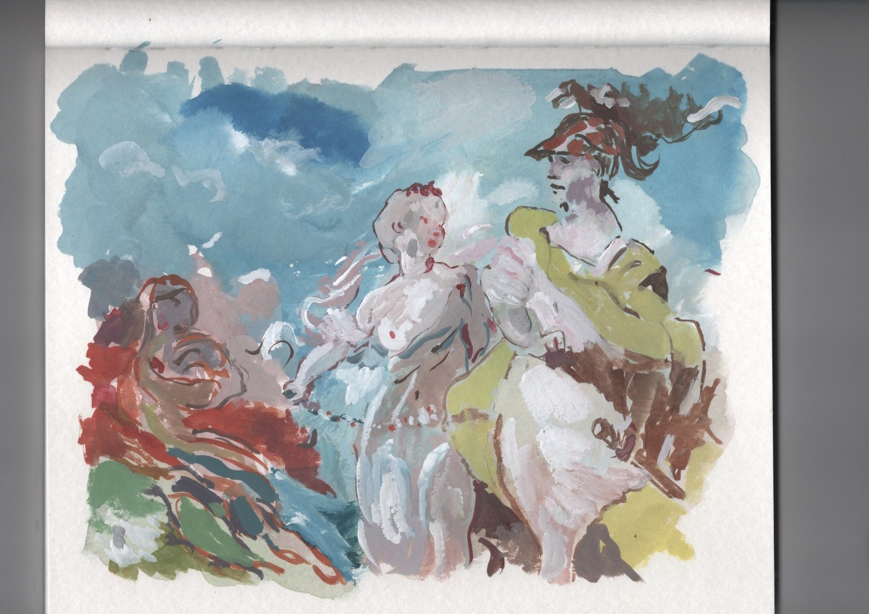 Sketch from Fragonard's Rinaldo in the garden of the palace of Armida. Watercolour. 2020.