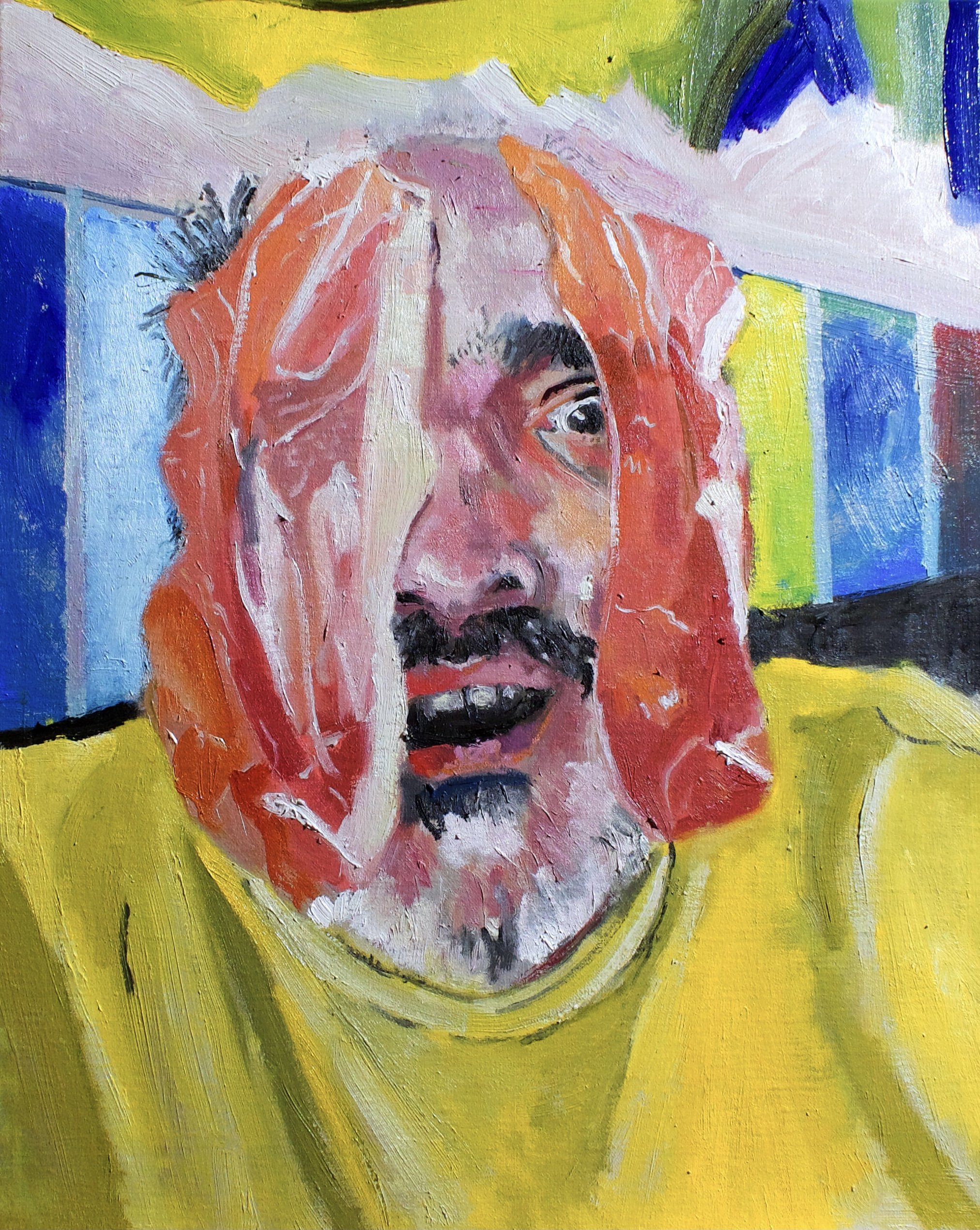 Self portrait with Ham. Oil on linen. 40.6 x 50.8cm. 2022