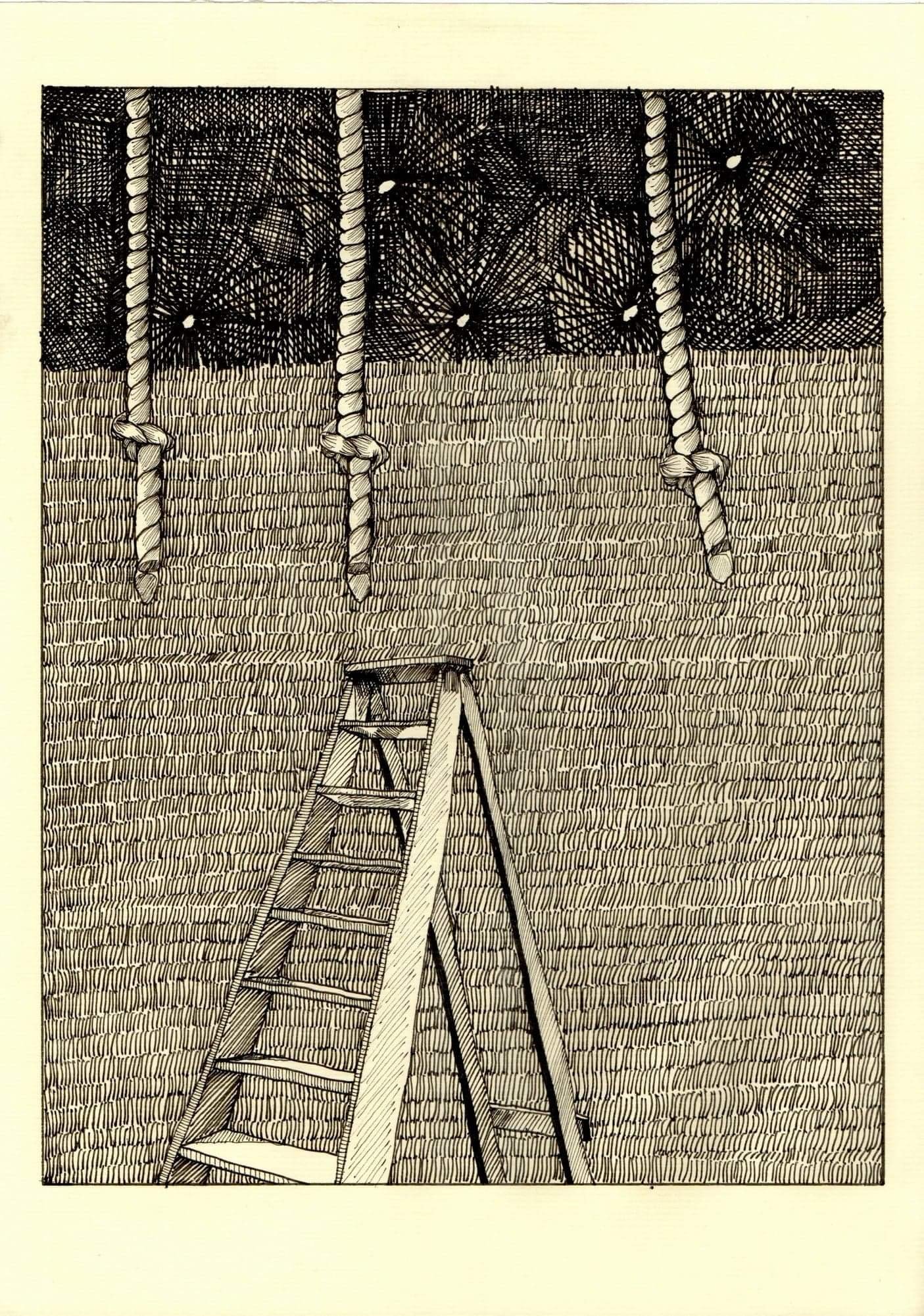 Gymnasium. Ink on laid paper. 21 x 29cm. 2018.