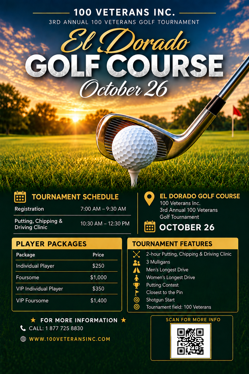 100 Veterans Inc. Golf Tournament Player Registration