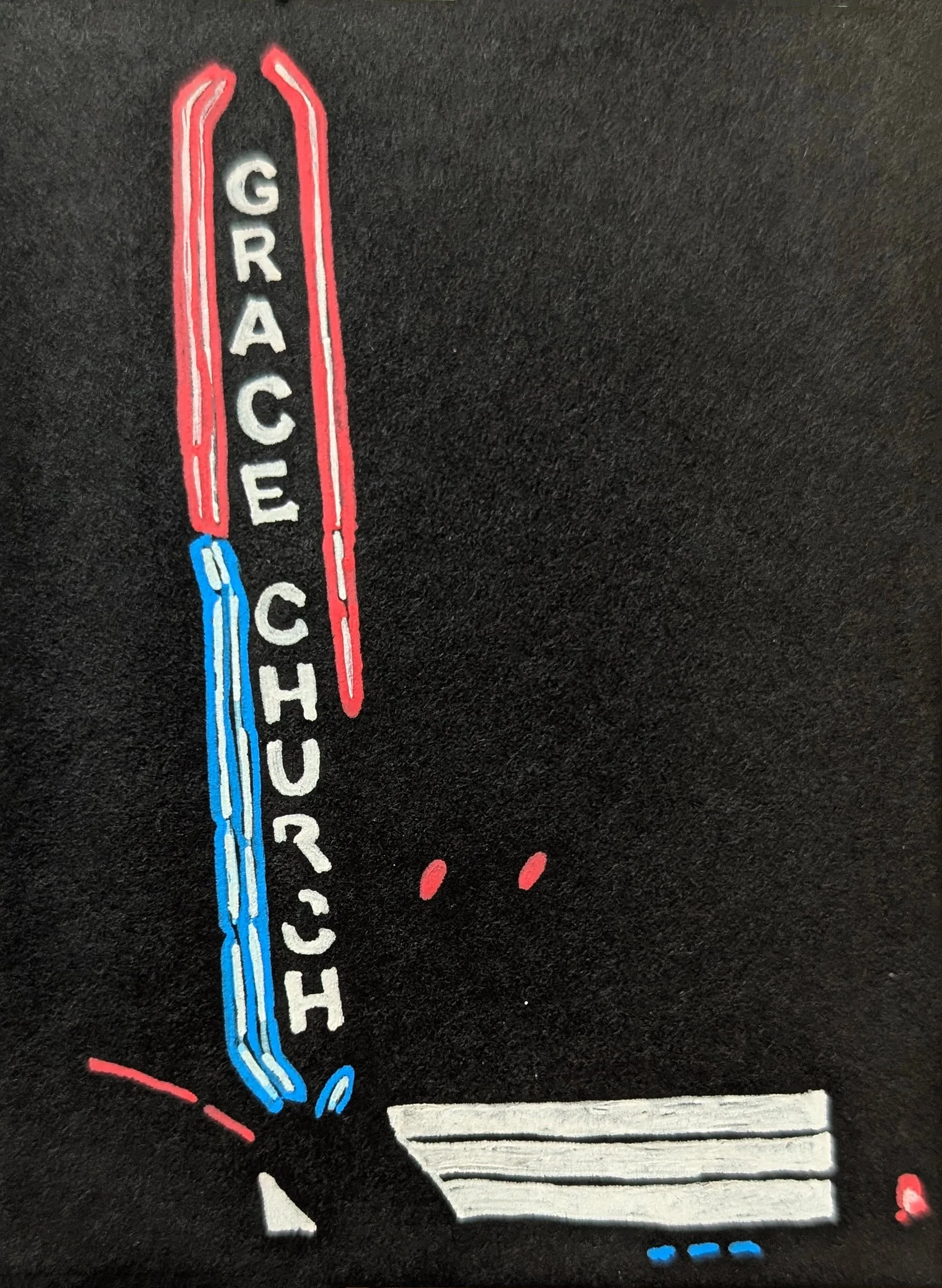  Grace Church  (2025), Gel pen on paper, 3 x 4 in