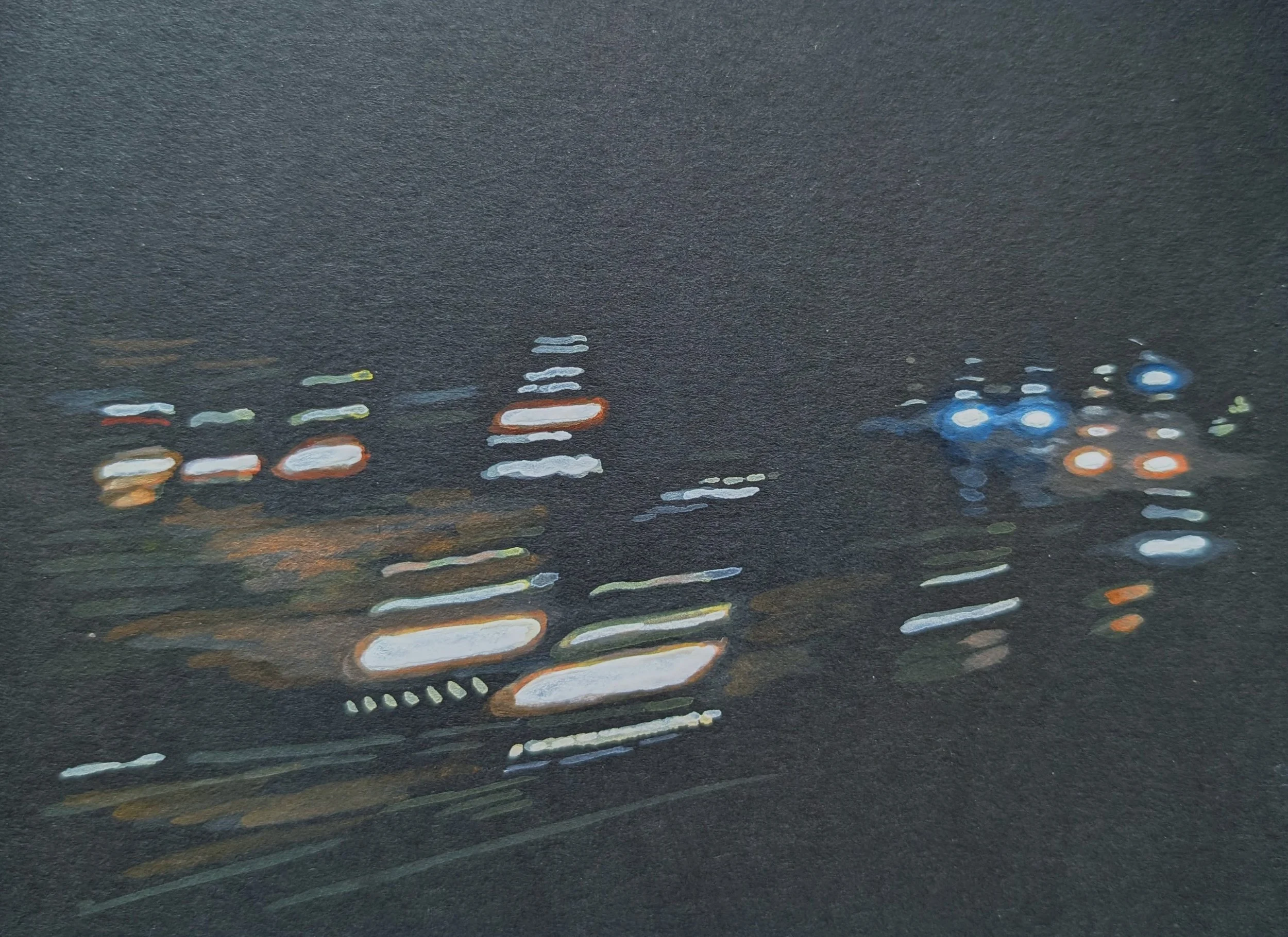  Tears on the Flyaway Bus  (2026), Gouache on paper, 8 x 6 in