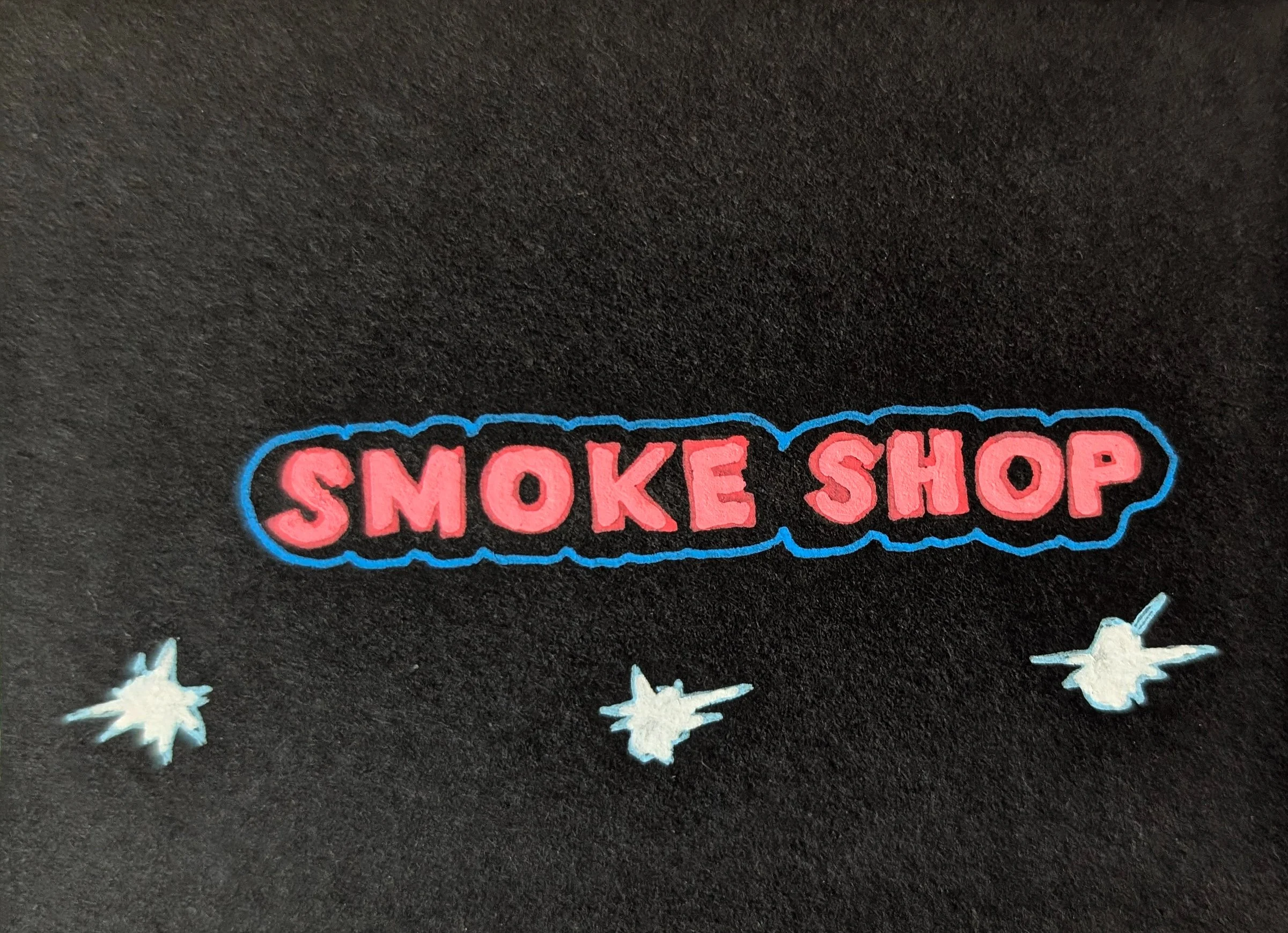  Smoke Shop  (2025), Gel pen on paper, 4 x 3 in
