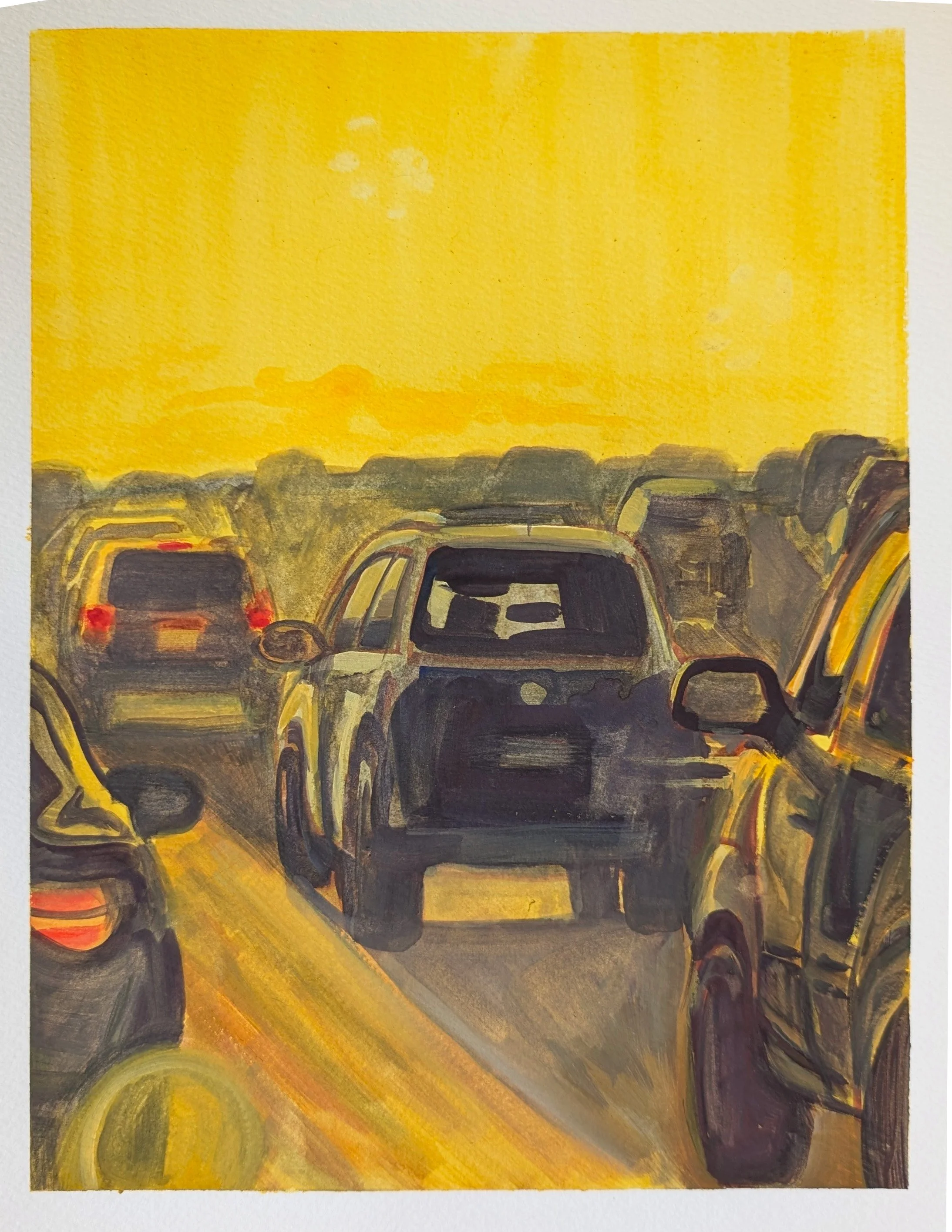  Sunset Herd  (2026), Gouache on paper, 14 x 11 in