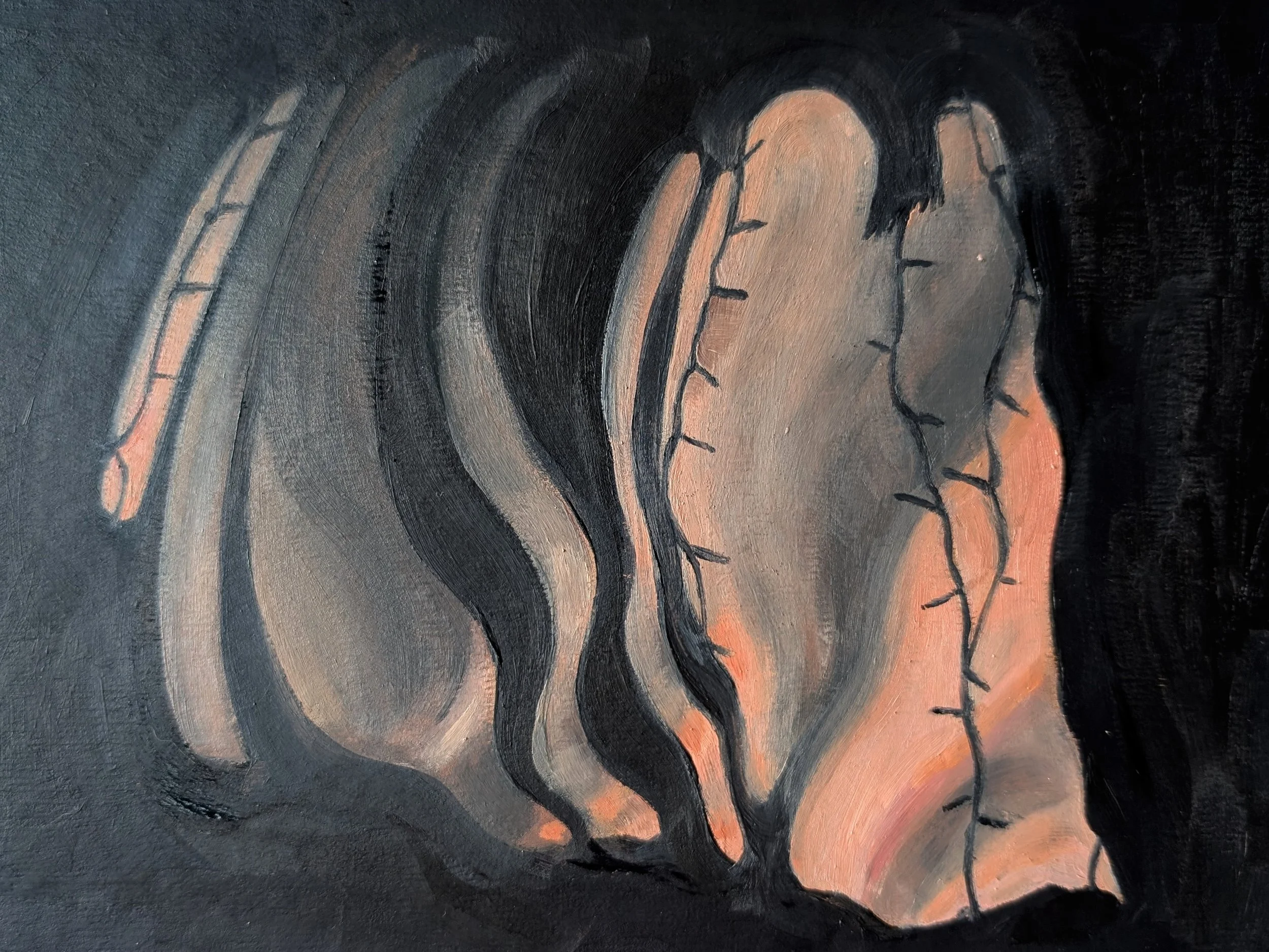  Police Lights 1  (2025), Oil on cardboard, 10.5 x 7.5 in