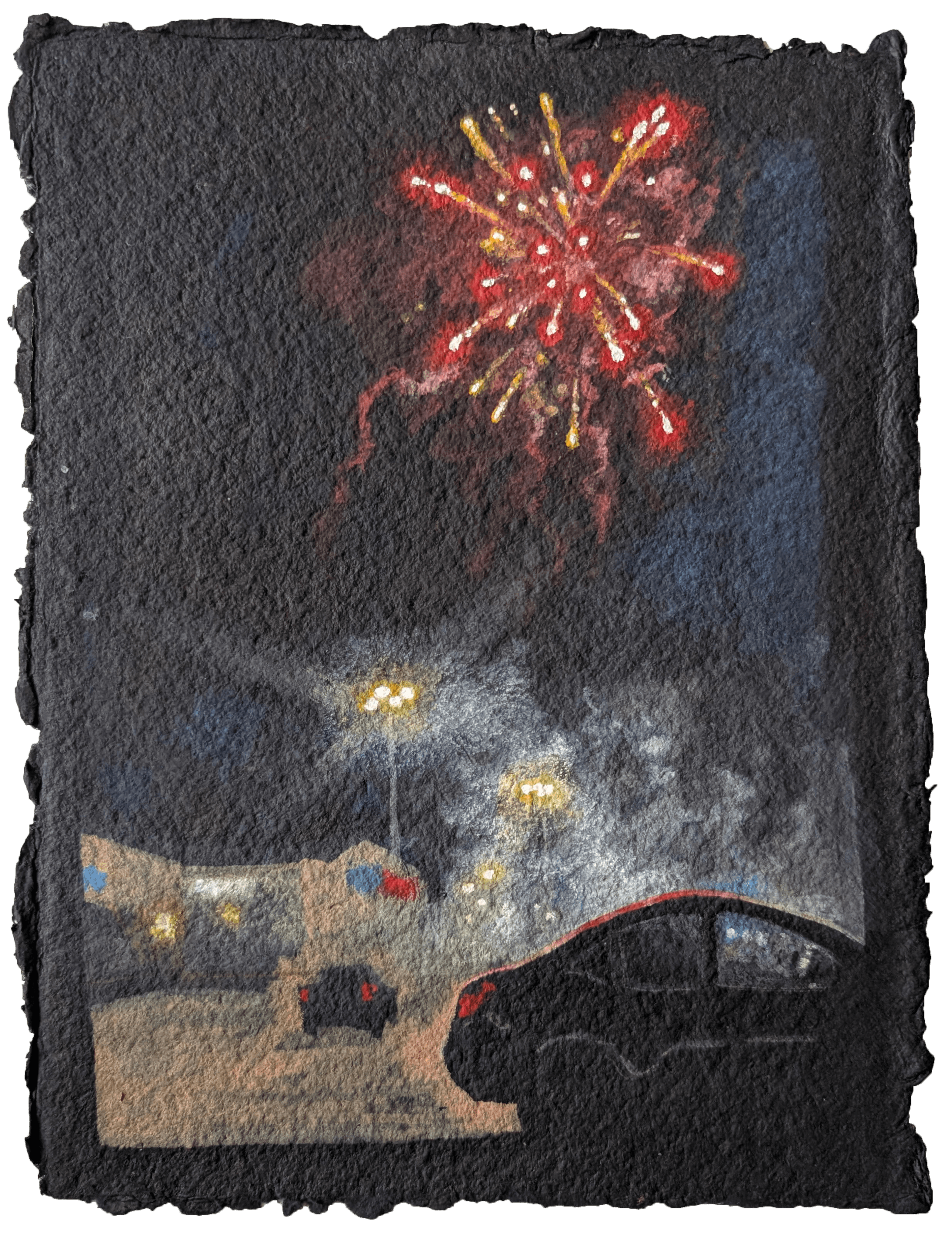  Fourth of July, Bellaire + Highway 6  (2026), Gouache on paper, 12 x 9 in