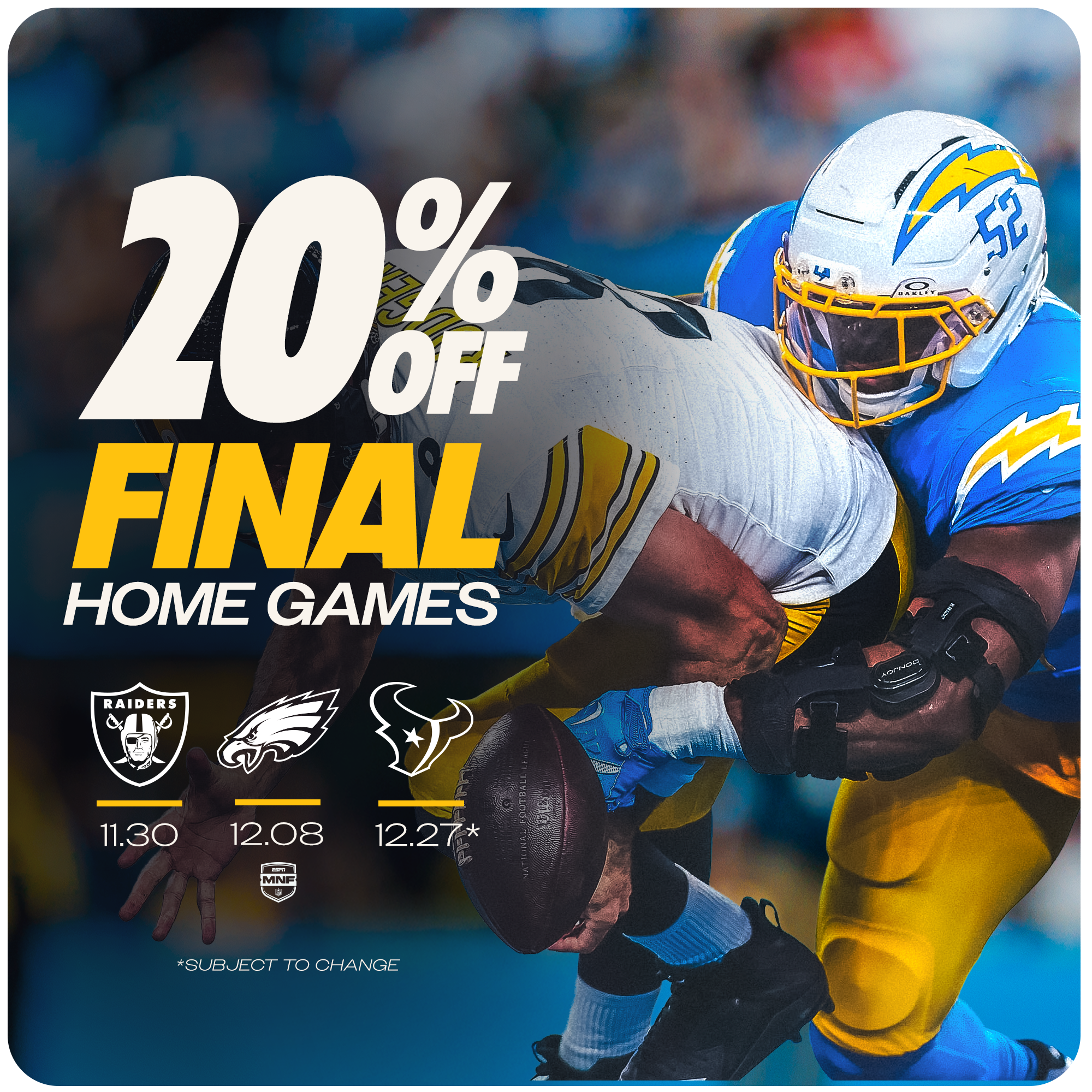 Digital_ChargersWin_Steelers_20%Off_1x1 Email.png