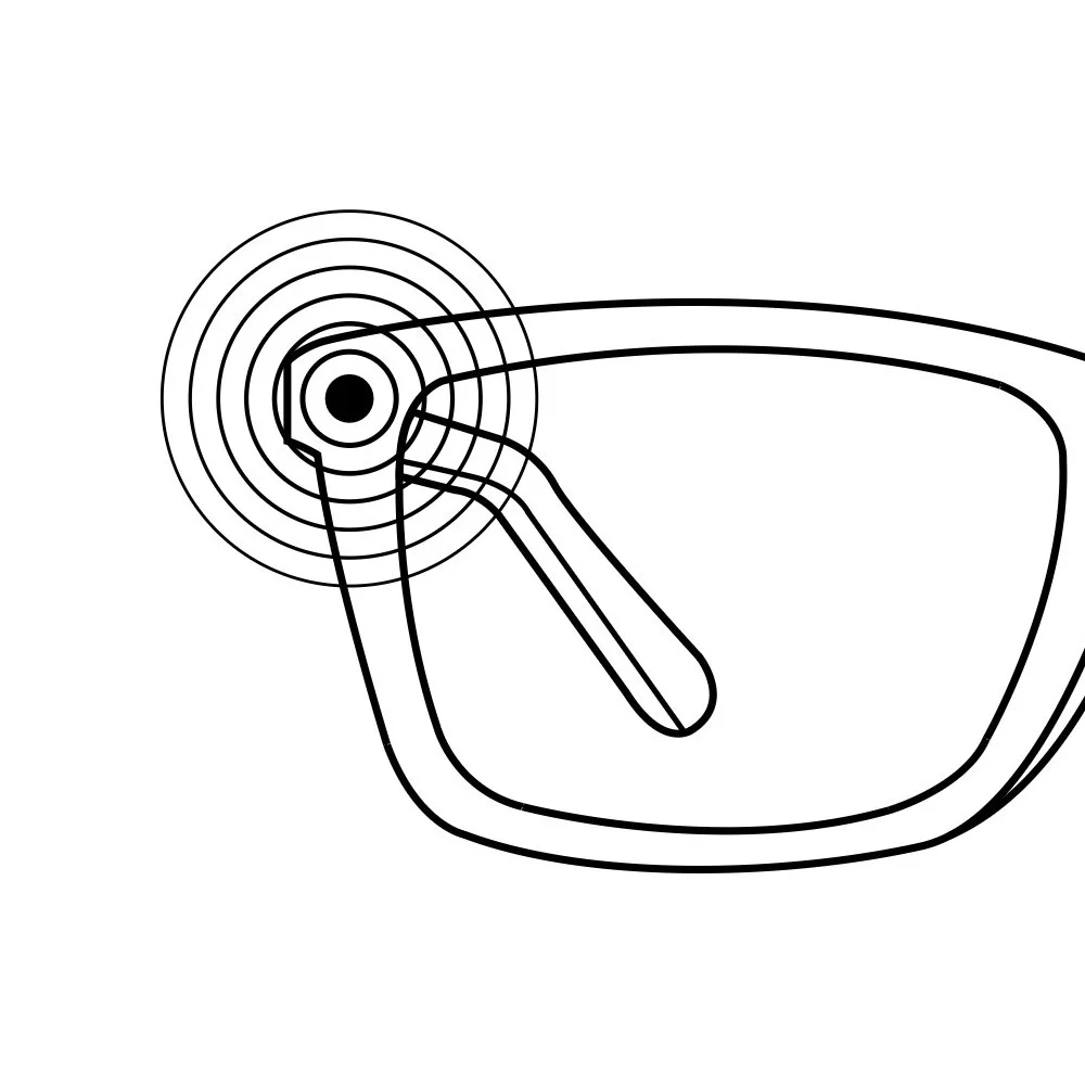 Line drawing of a magnifying glass with a handle, featuring concentric circles around the lens area.