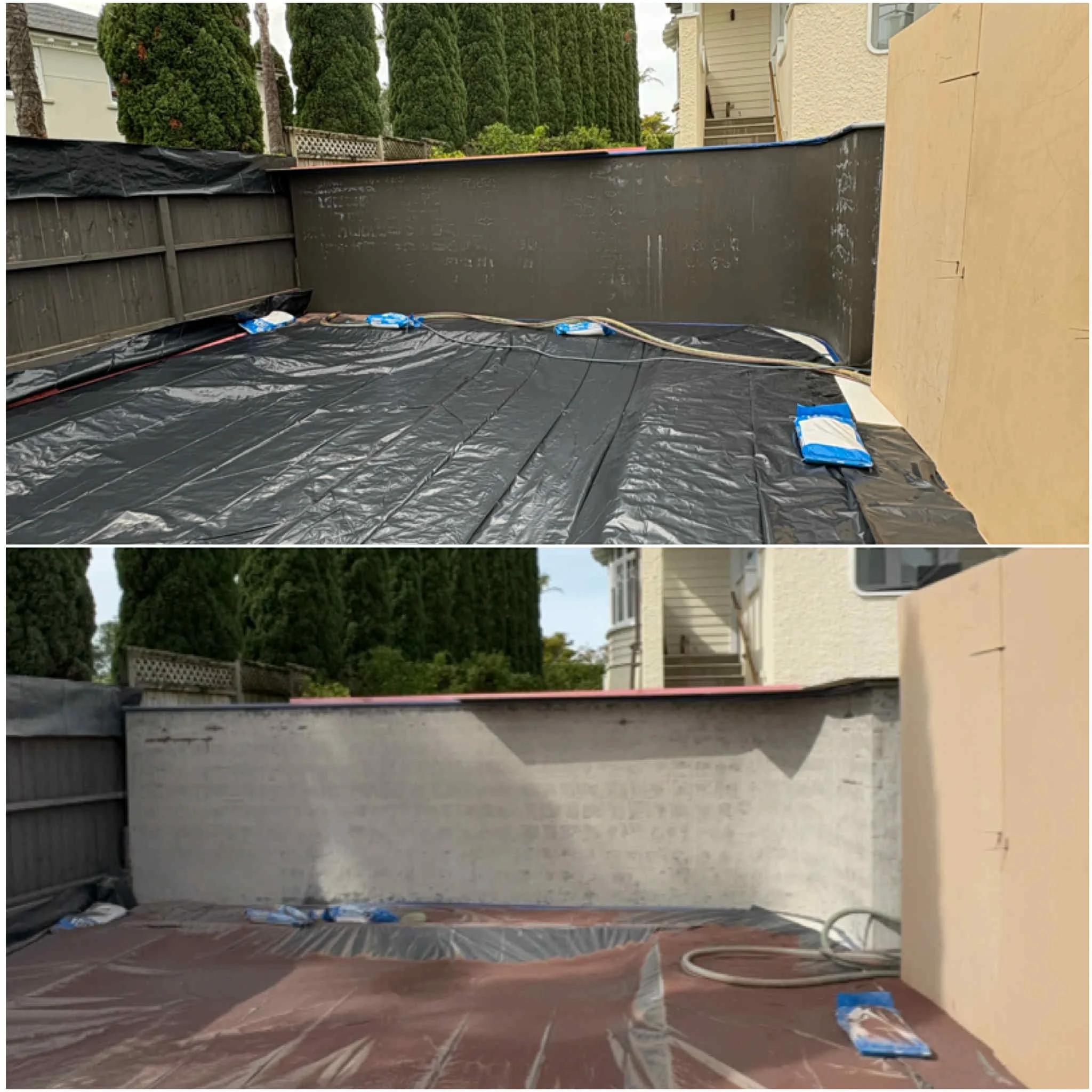 Before and after sandblasting showing paint removal