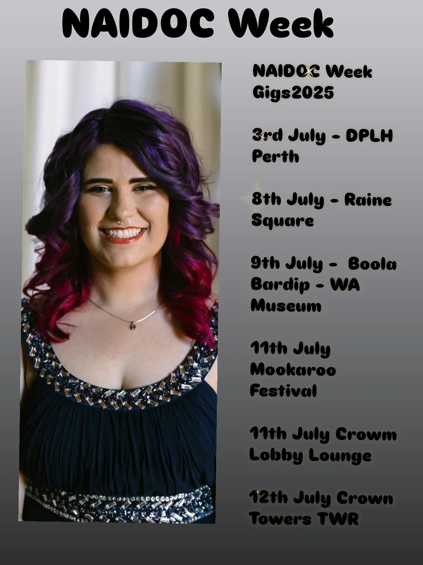 NAIDOC week is going to be exciting this year, lots of amazing opportunities. I would love to see you drop by!
3/7/25 - Private event

8/7/25 - Raine Square 12.30-1.30pm

9/7/25 - WA Museum - Boola Bardip

11/7/27 - Mookaroo Festival 10-2pm

11/7/27 