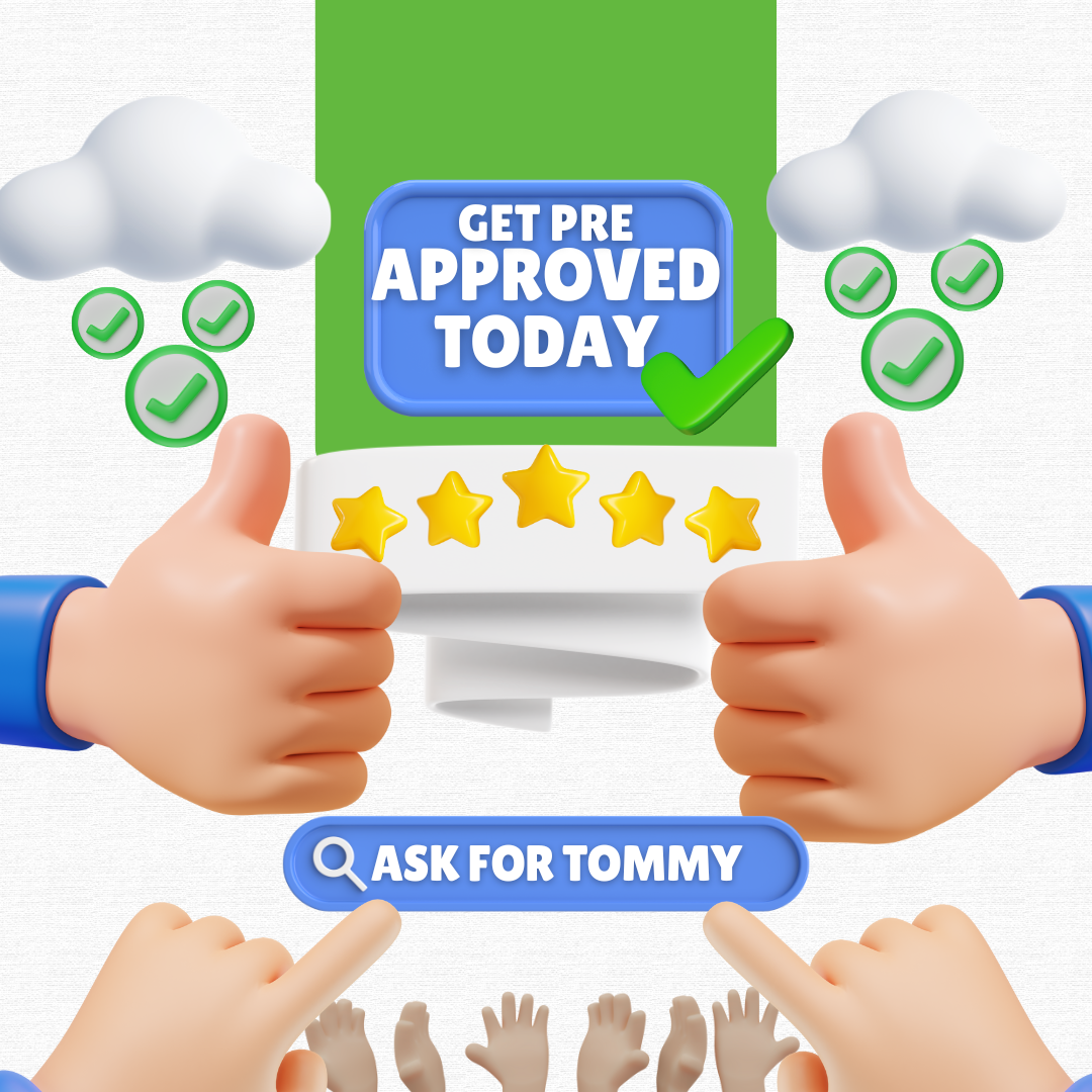 Promotional advertisement for auto dealership with bold text 'Ask for Tommy', 'Yes Event', 'Get Pre-Approved Today', and a call-to-action button 'Call Now' with phone number 501-548-9378.  11701 Colonel Glenn Rd, Little Rock, AR 72210