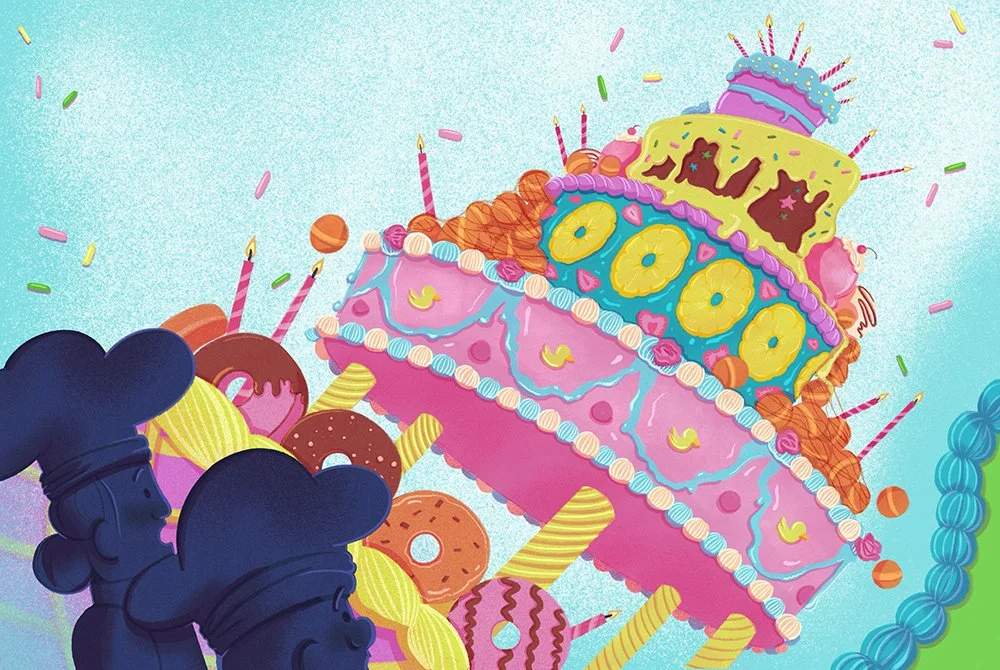 'Let's Bake Cakes' 
a double page spread from original children's book concept